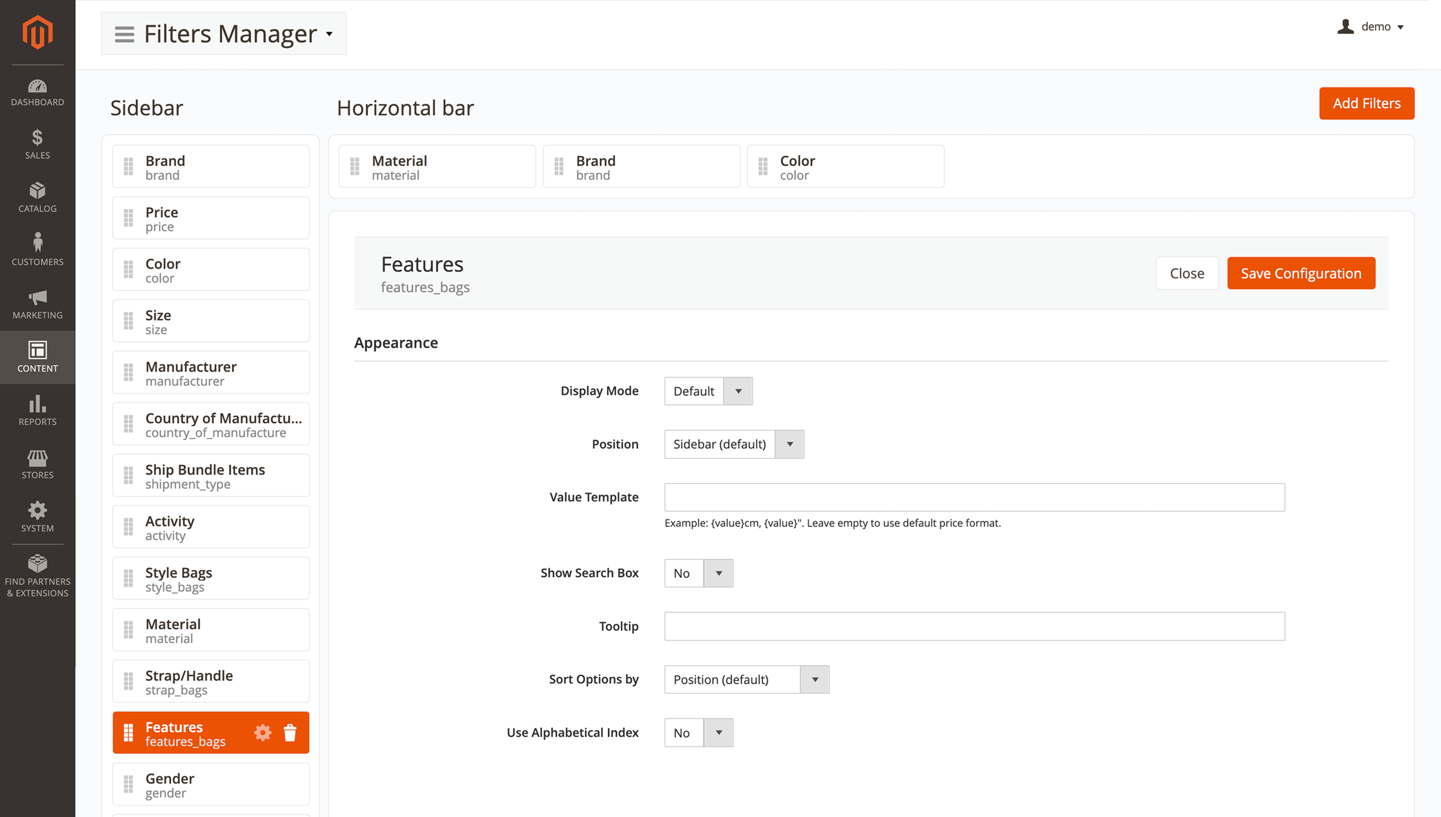 Mirasvit filter manager section