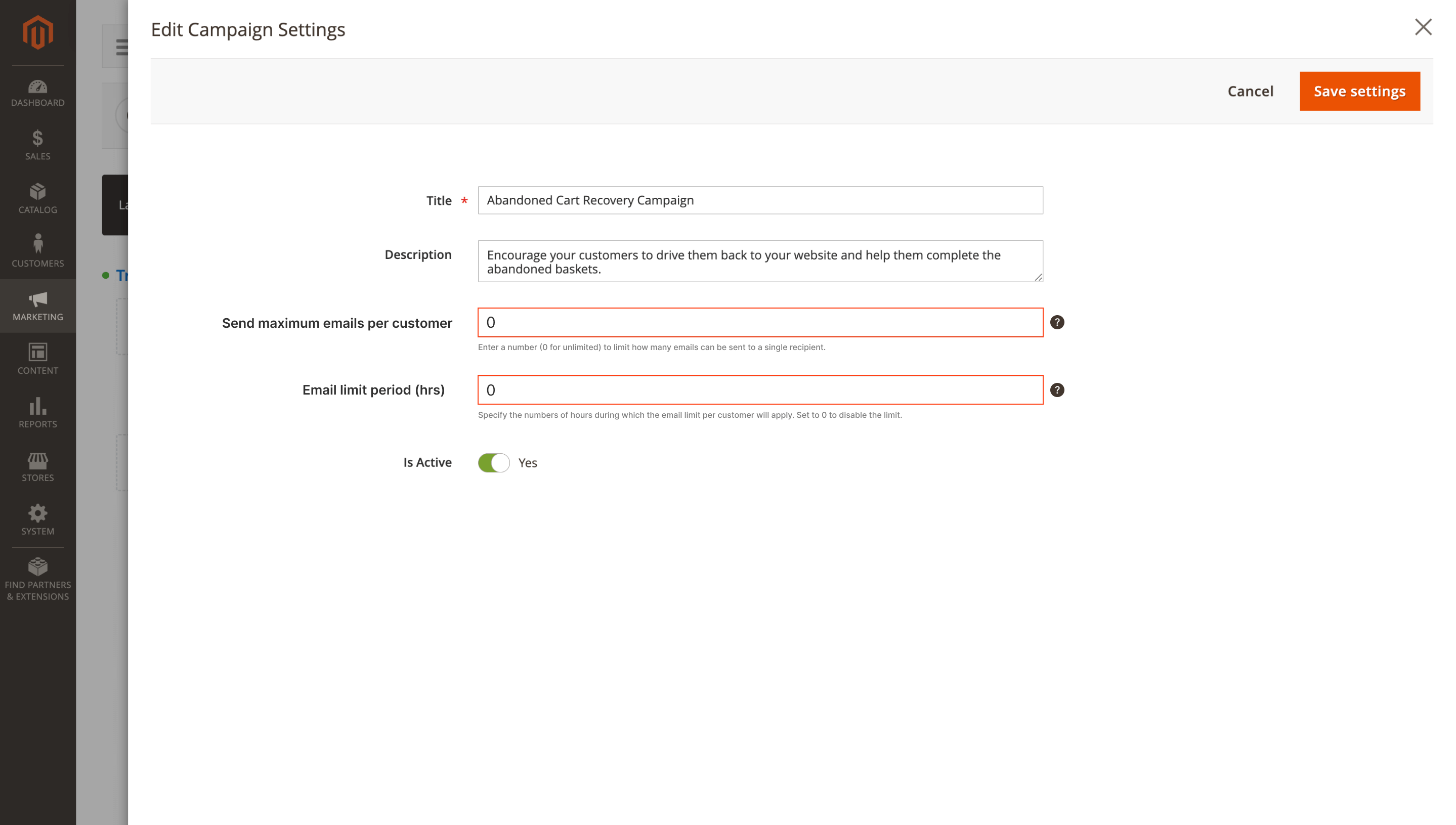Send maximum emails per customer and limit period settings