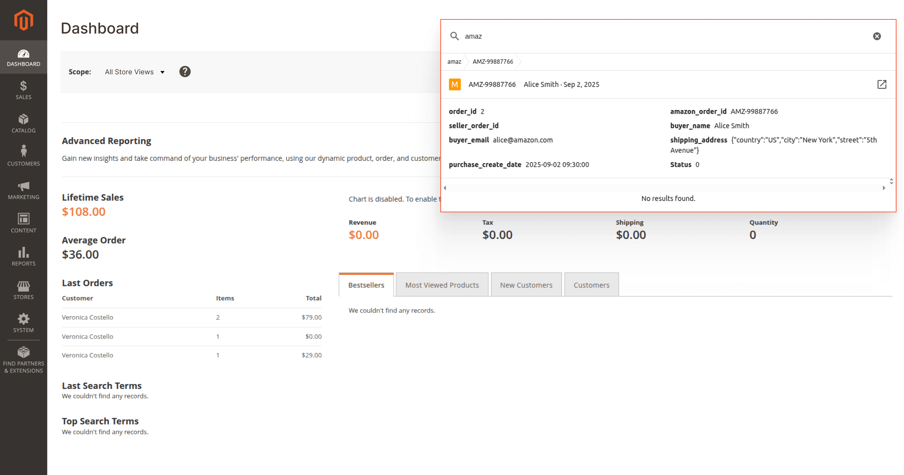 M2E Pro marketplace orders in admin search