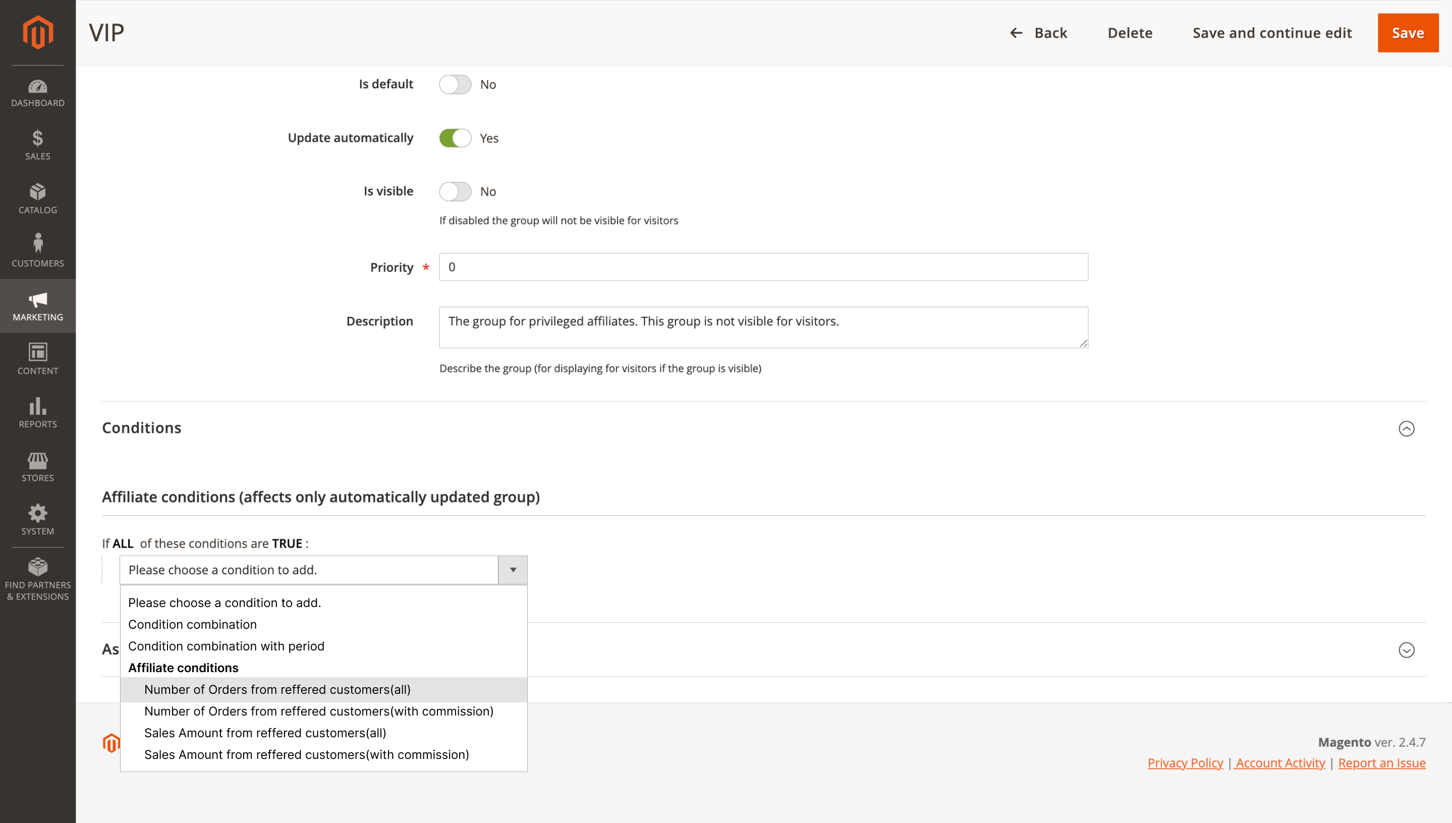 Conditions added to Affiliate Groups