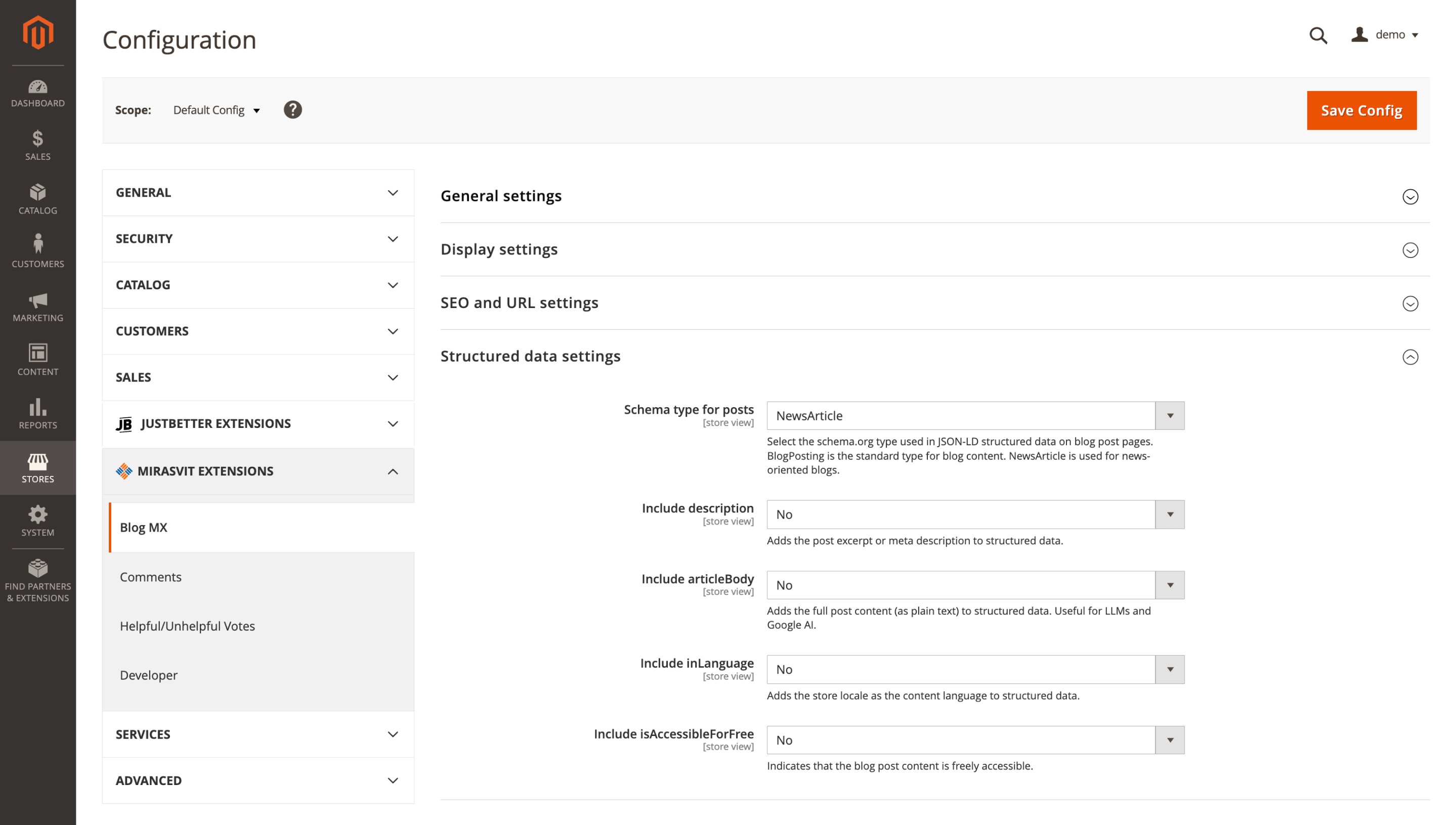 Configurable structured data for blog posts