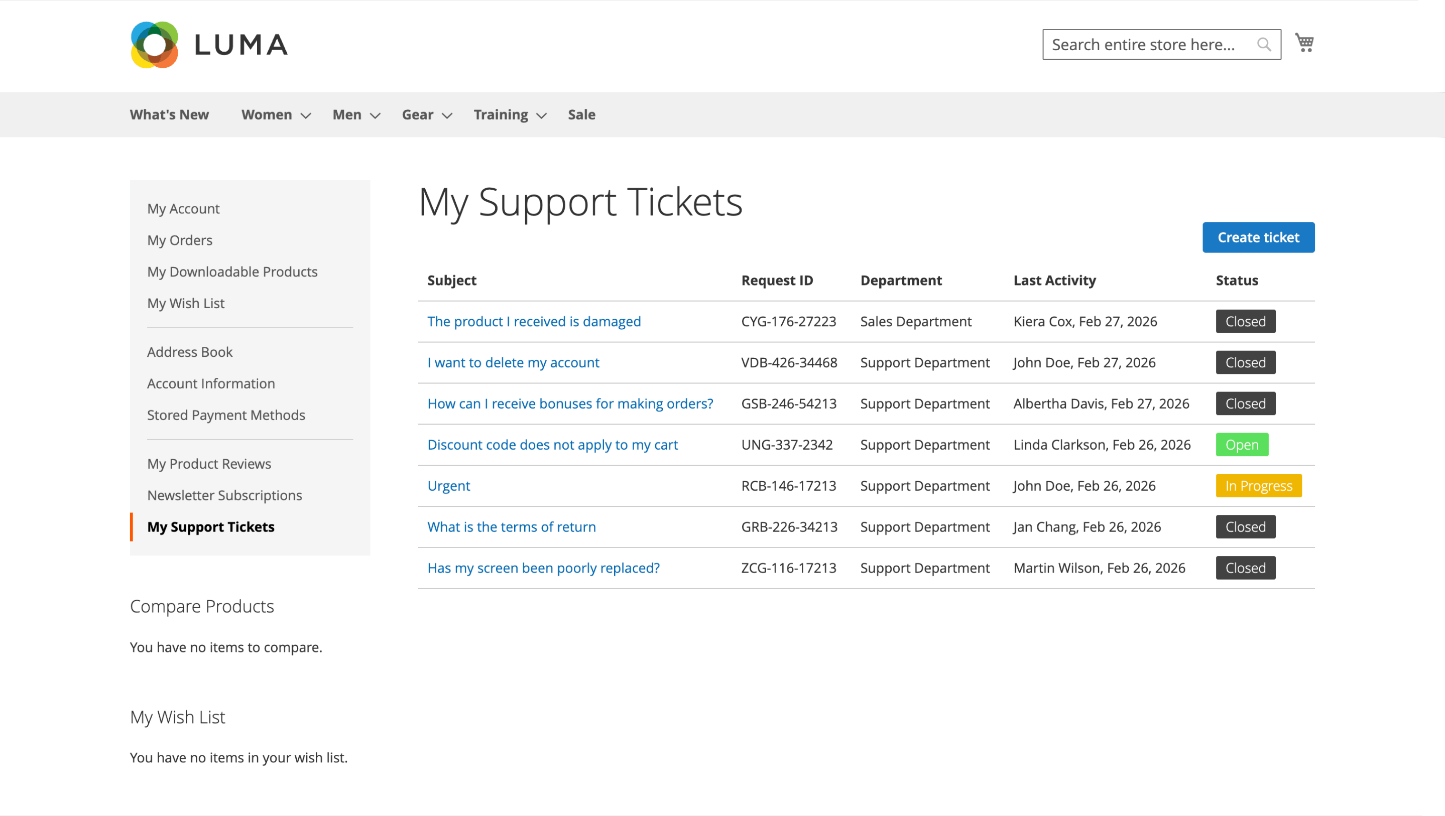Request ID Column in Customer Account Tickets List
