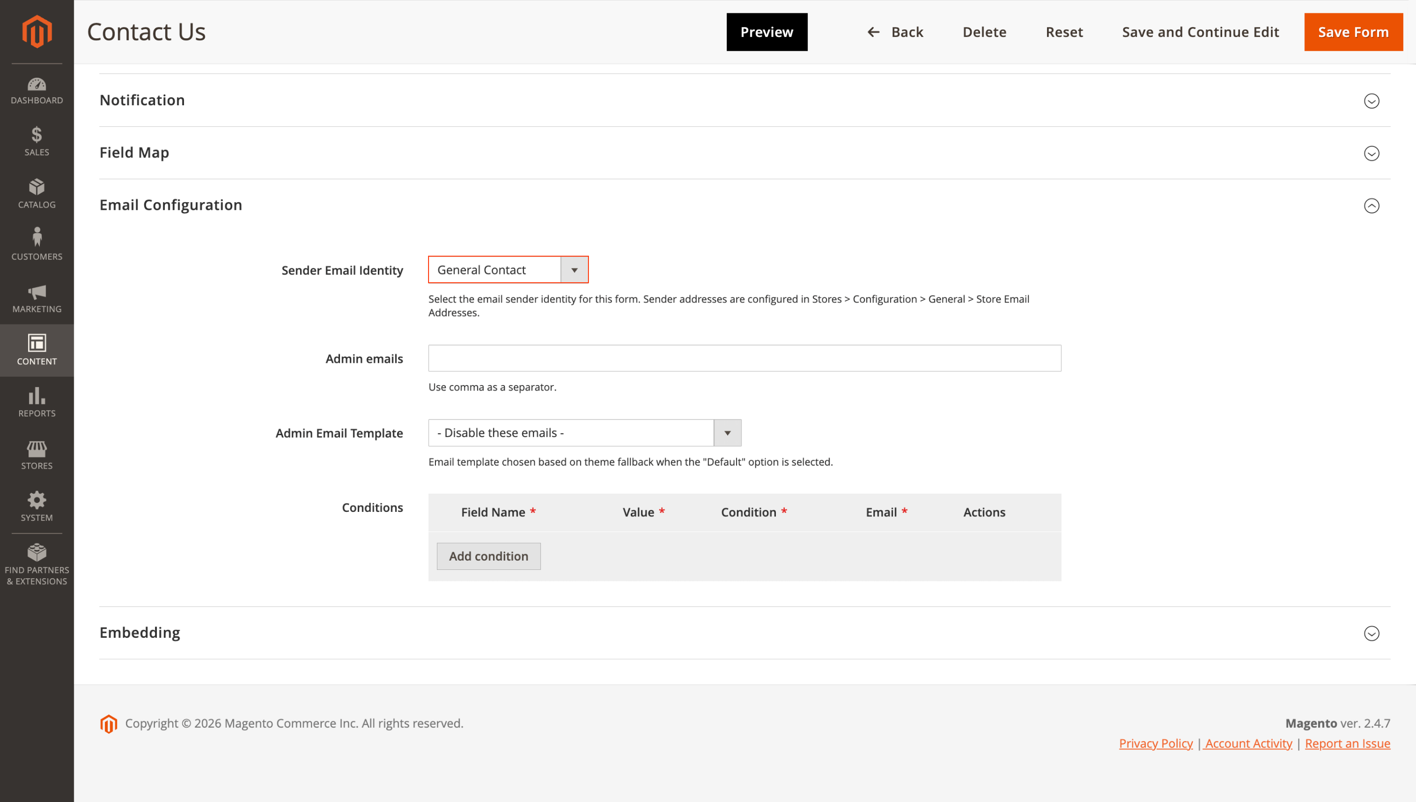 Sender email identity per form