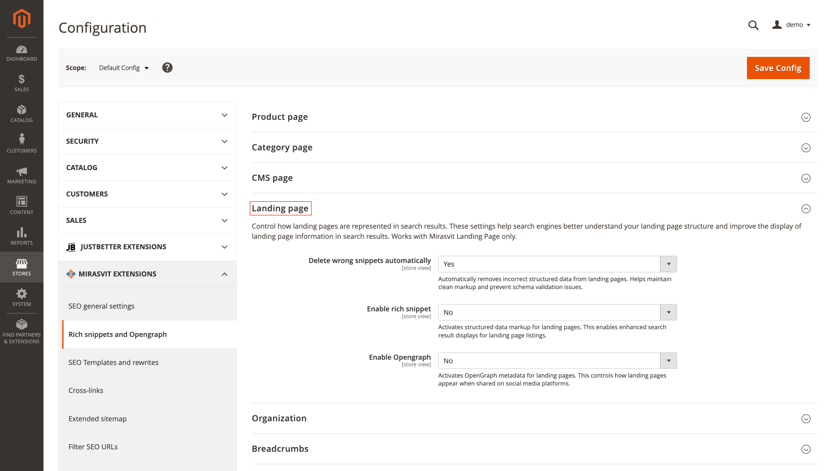 Settings for Integration with Mirasvit LandingPage module