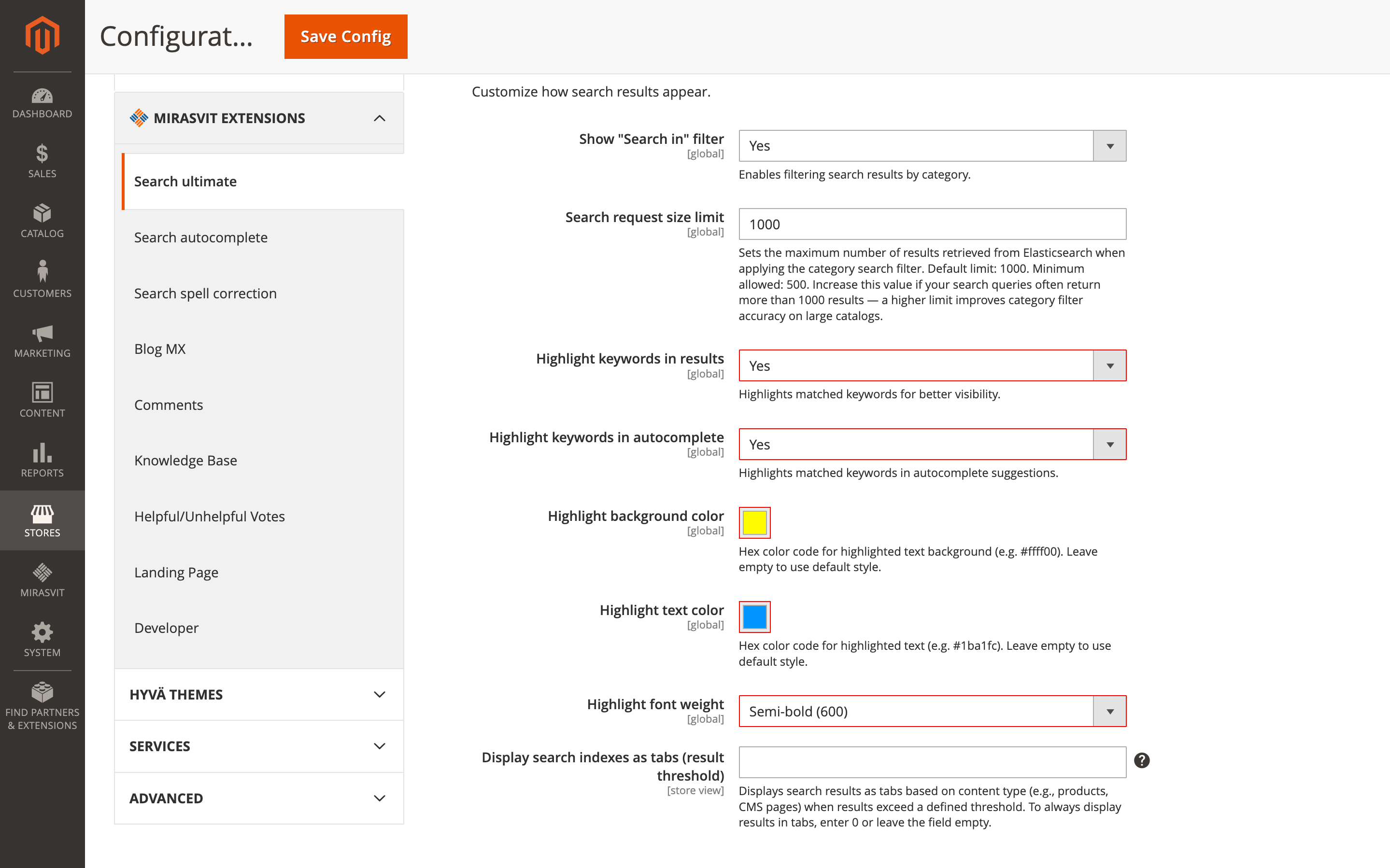Configurable keyword highlighting in results and autocomplete