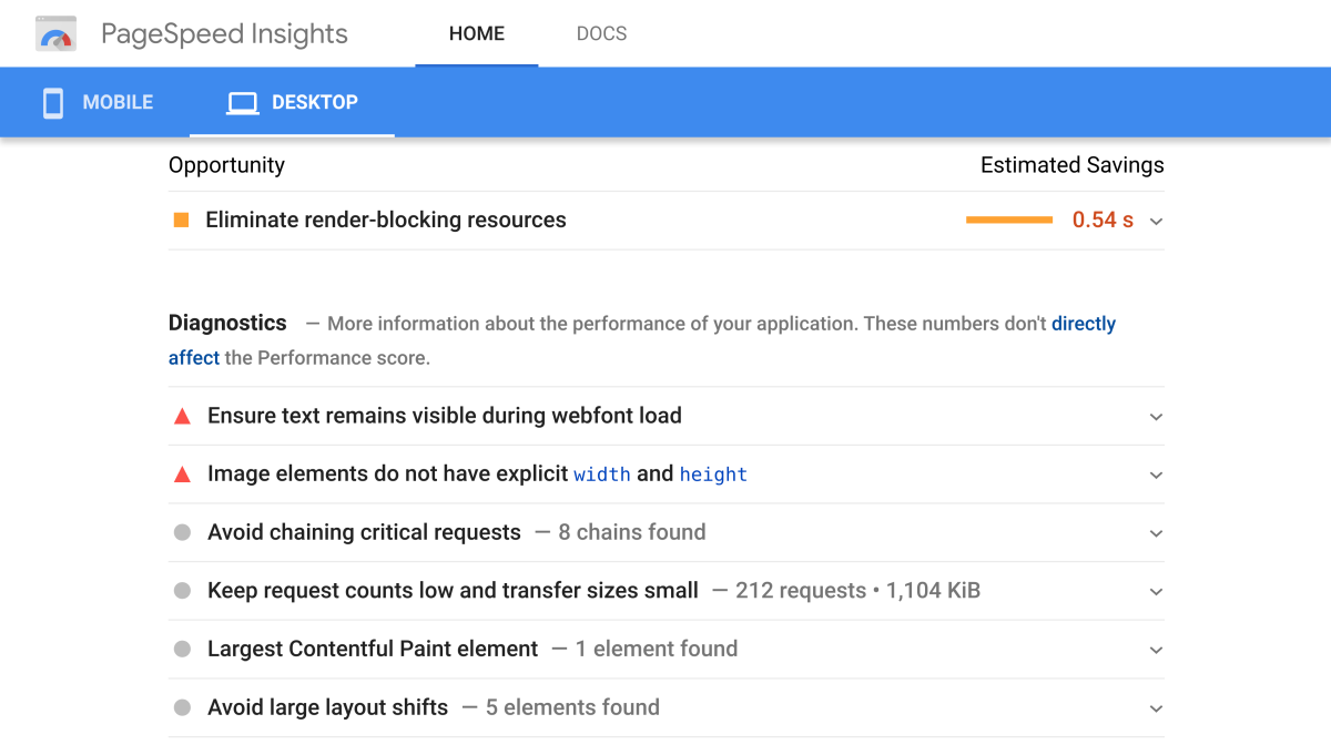 Pagespeed Insights Desktop Suggestions