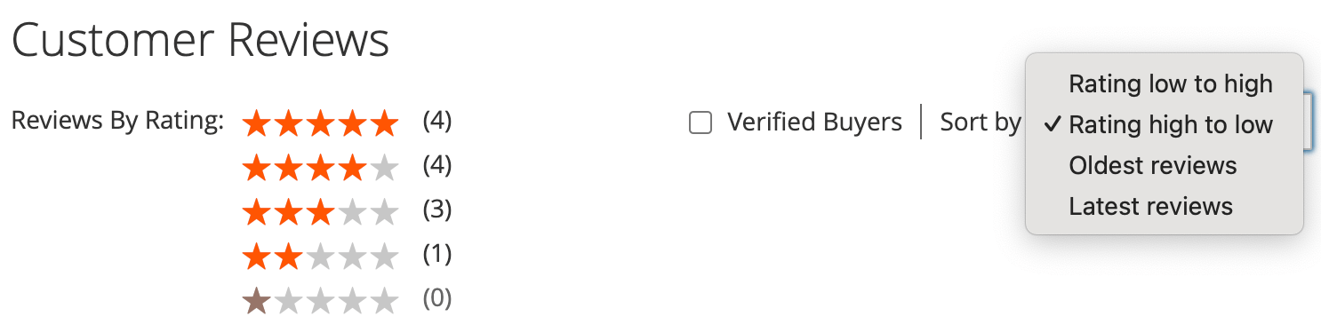 Review filters and sorting on the product page