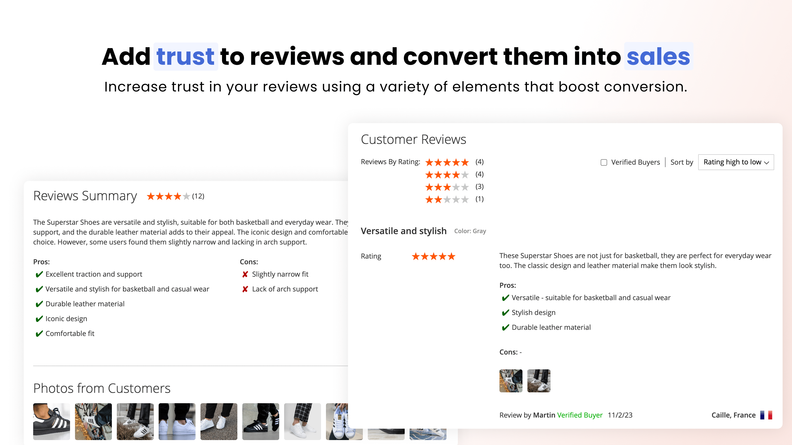 AI summary next to reviews with the Verified Buyer badge and the reviewer's location