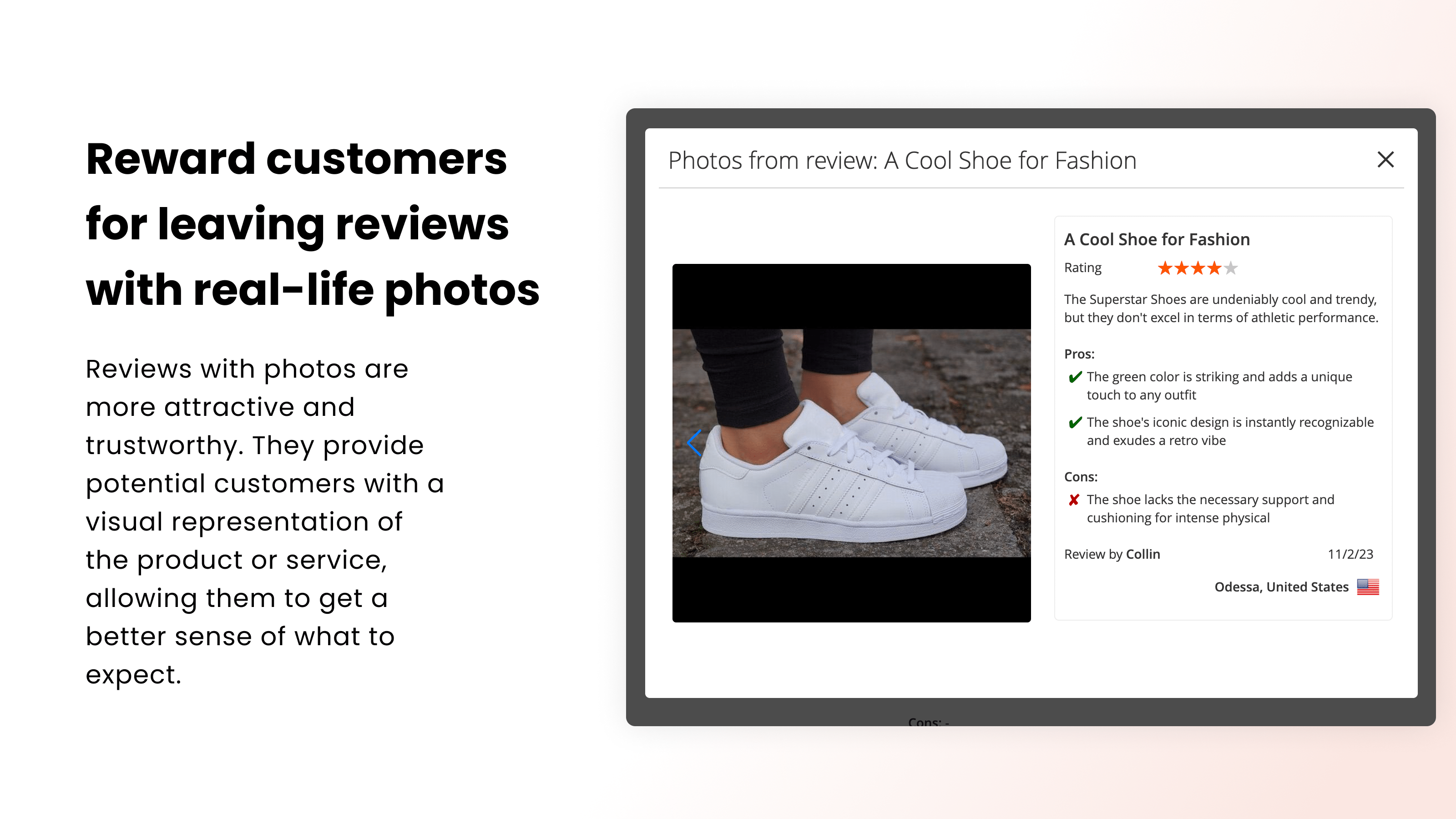 Customer photos open together with the review they came from
