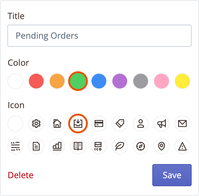 Editing the title, color and icon of an admin bookmark