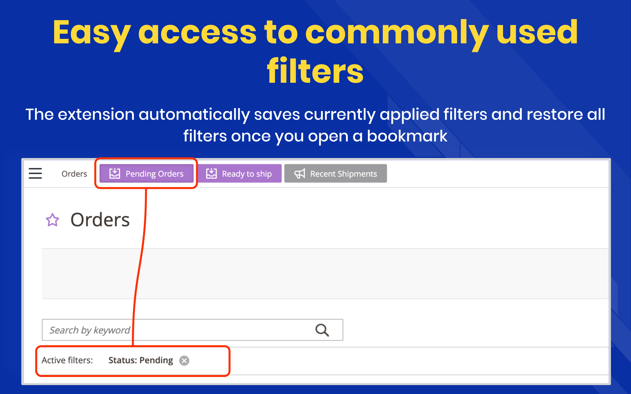 A bookmark restores the grid filters you saved
