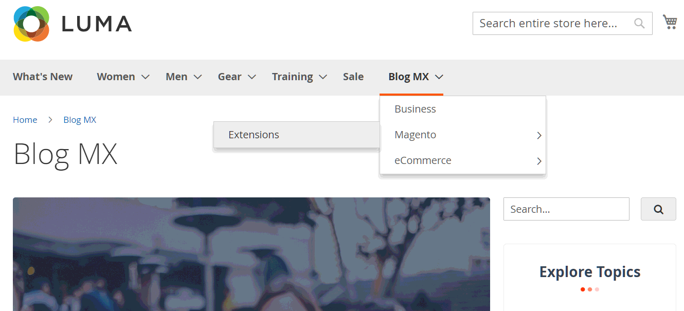 Nested blog categories in the storefront navigation