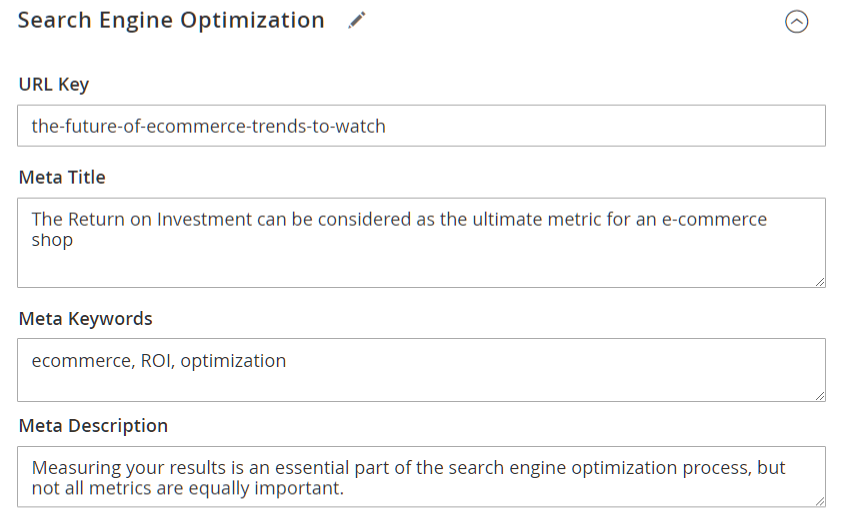 Meta title and meta description fields on a post