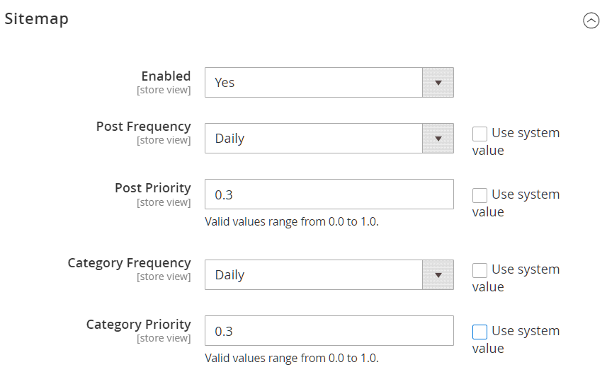 Blog entries listed in the Magento XML sitemap