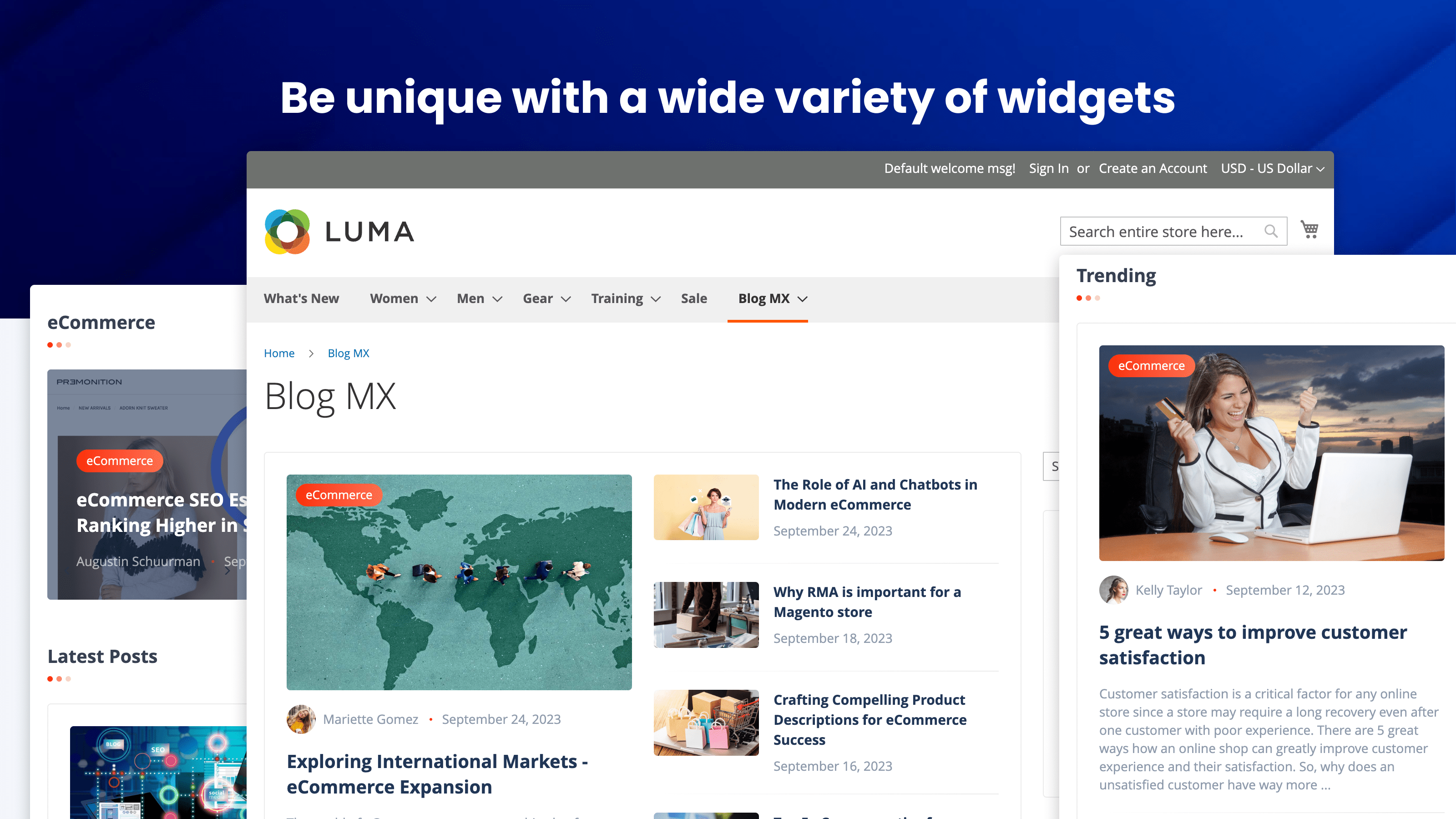Blog front page built from widgets