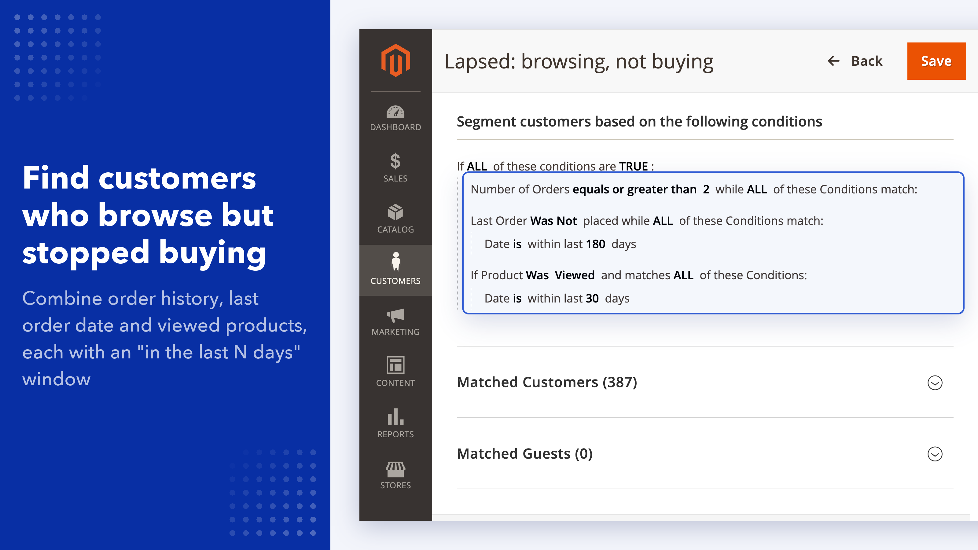 Conditions on order history and viewed products