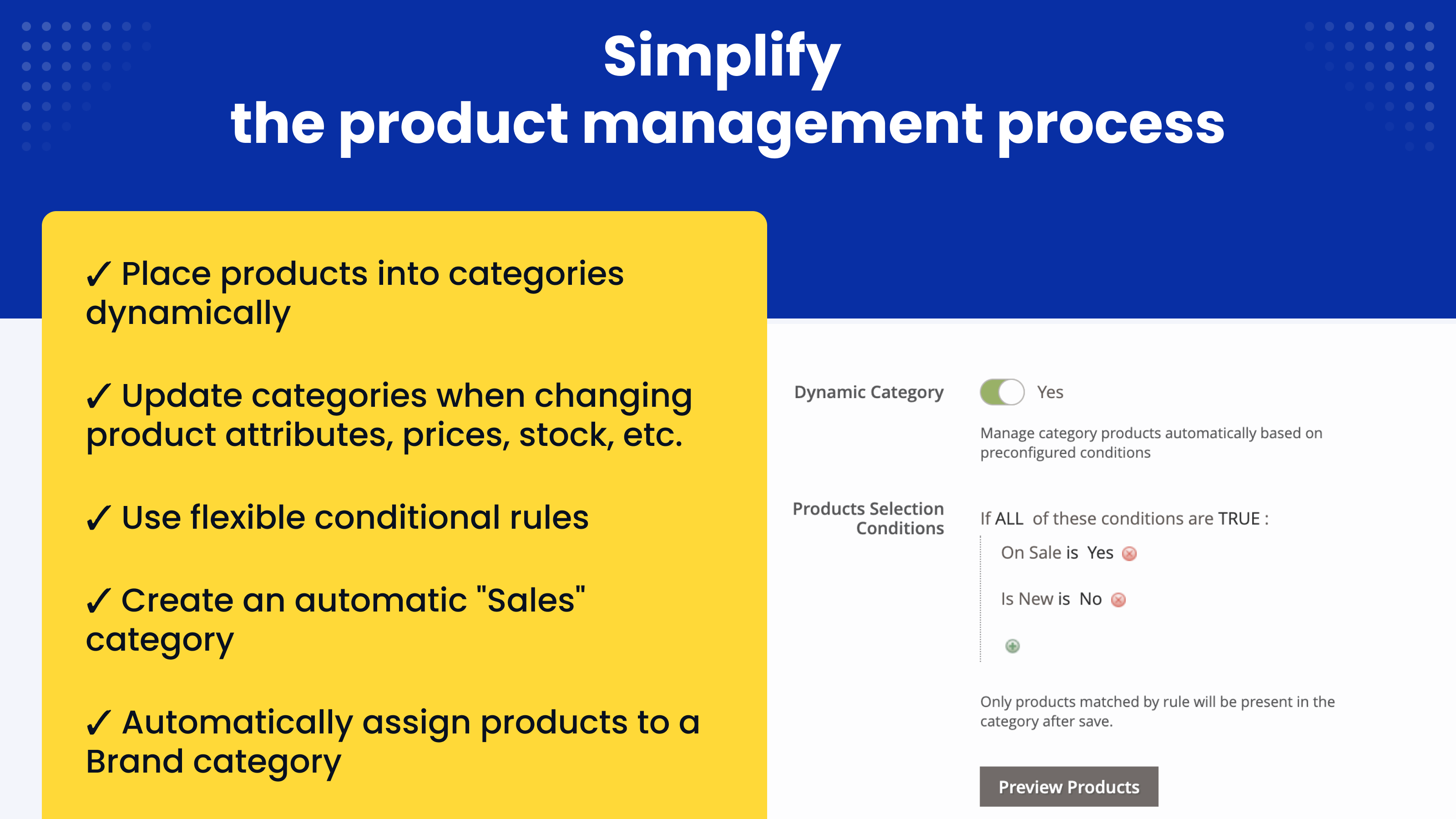 Turn a category dynamic and set its conditions