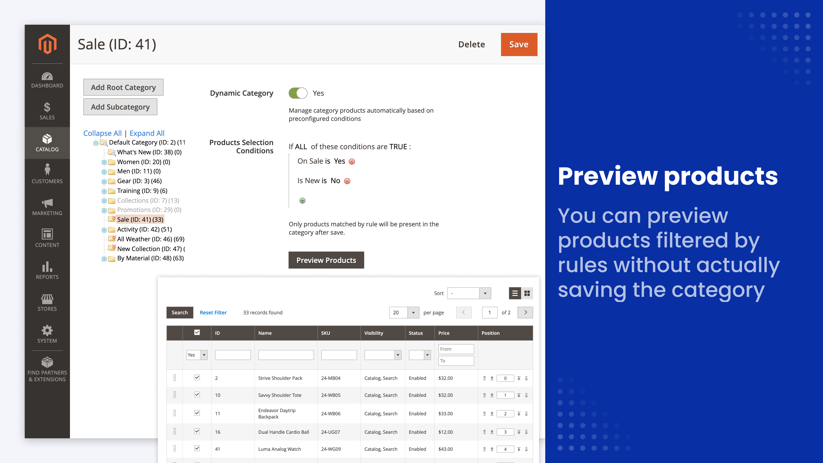 Preview matching products before saving