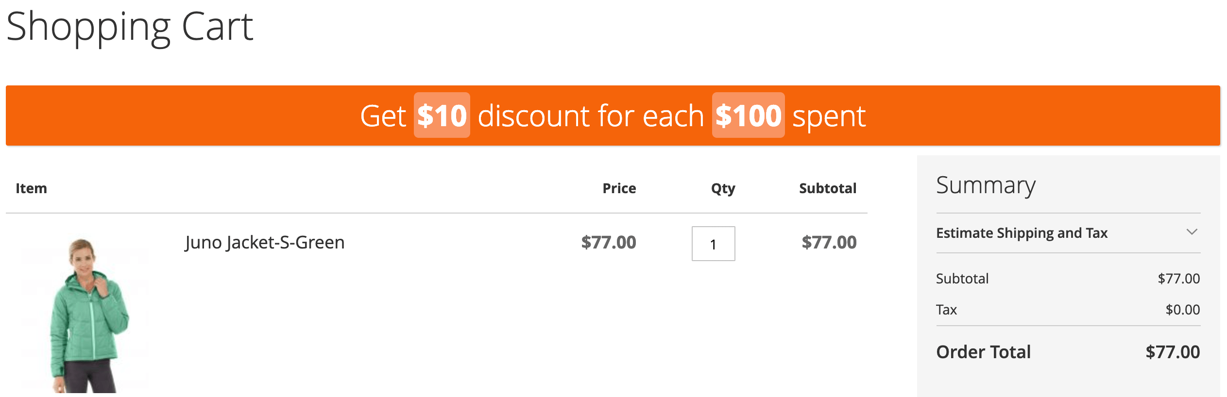 magento 2 promo notification banner in cart