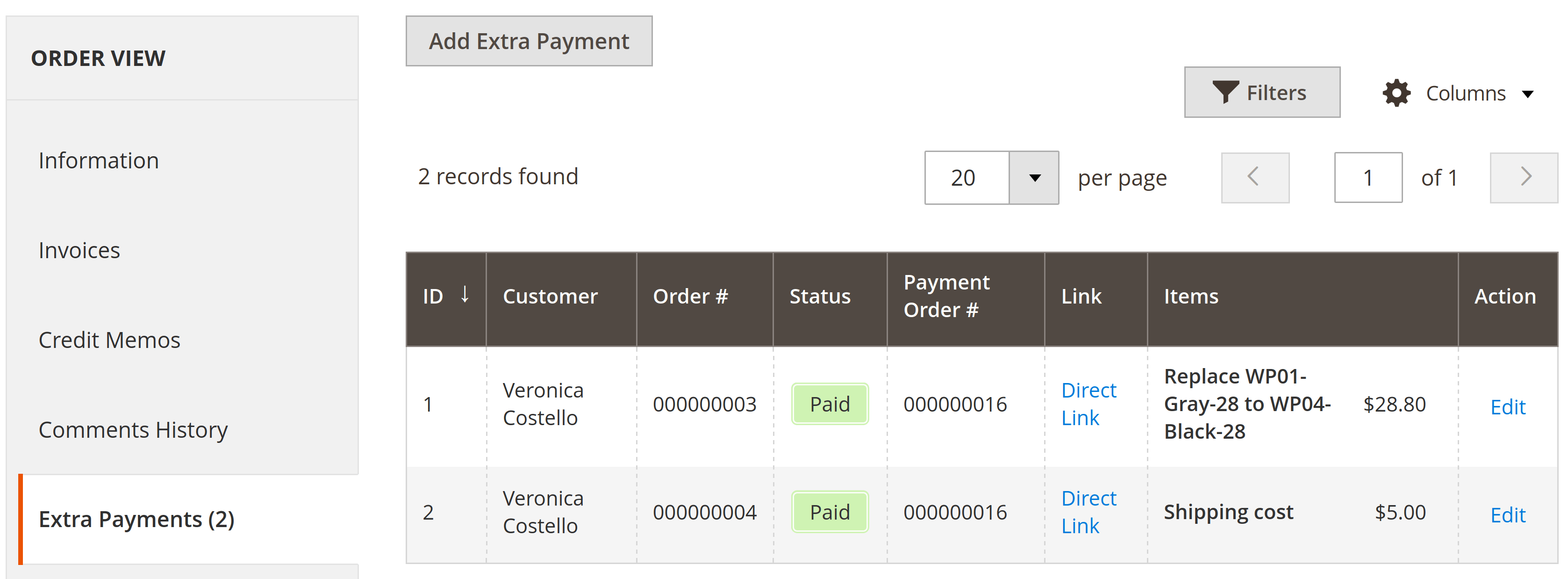Creating an extra payment from the order view page in Magento admin