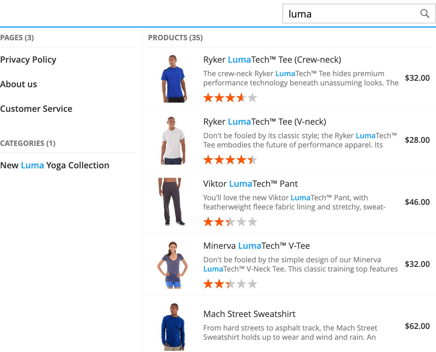 Search terms highlighting in results