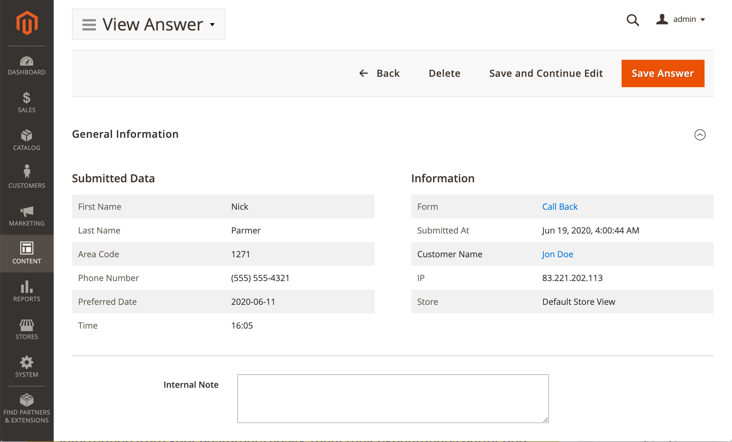 Submitted answer in the admin