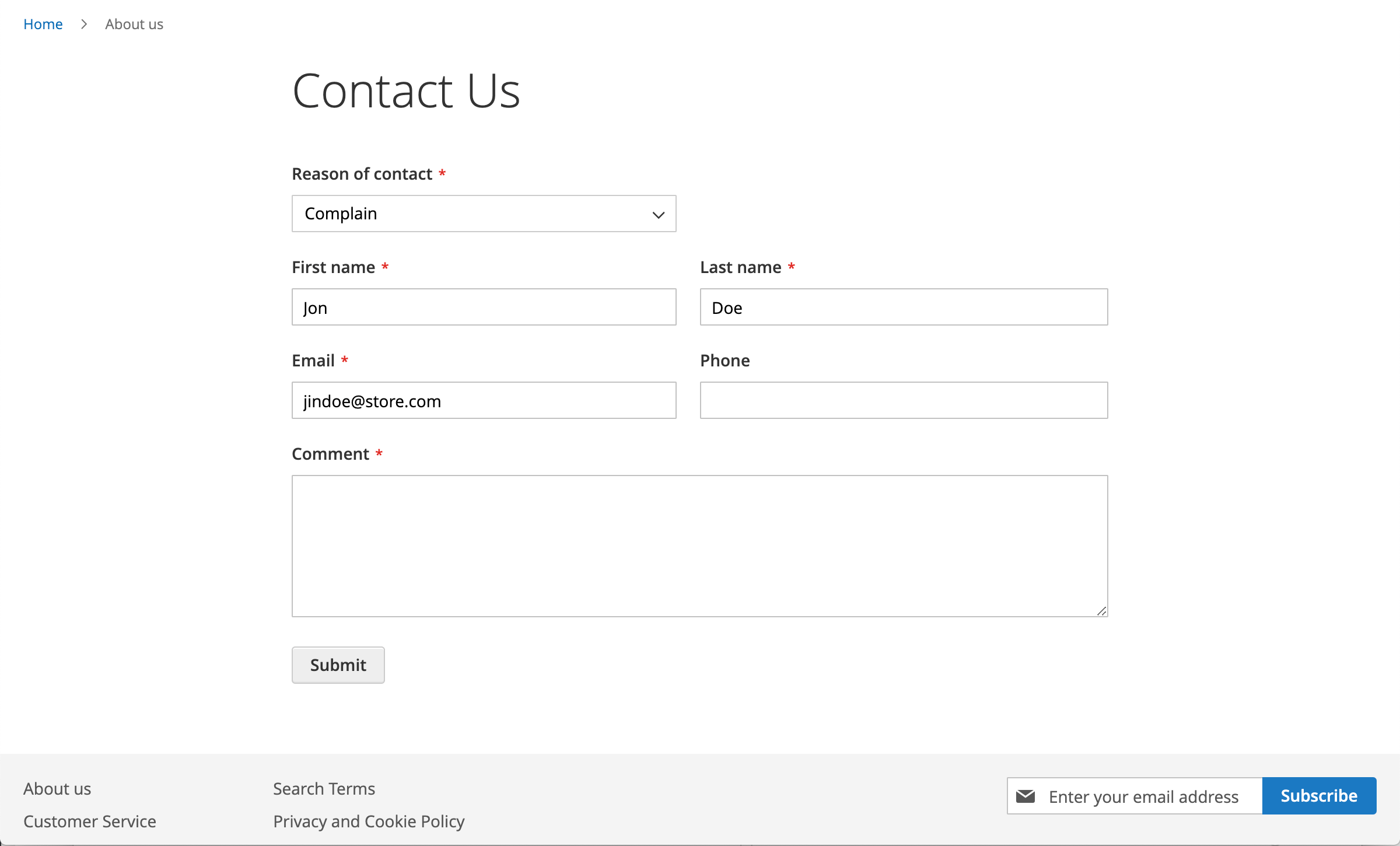 Pre-filled form on the storefront