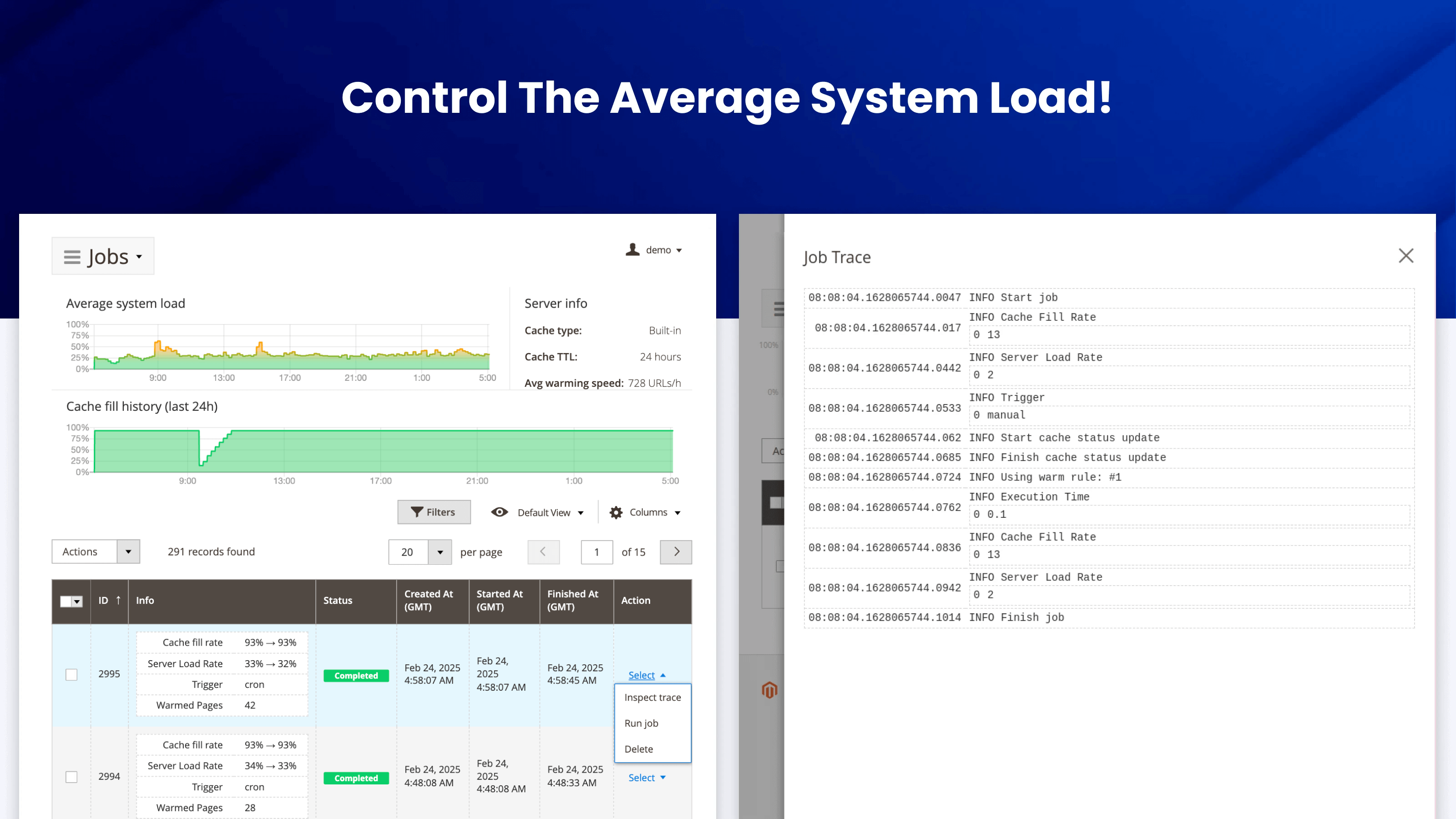 Cache warming jobs configuration