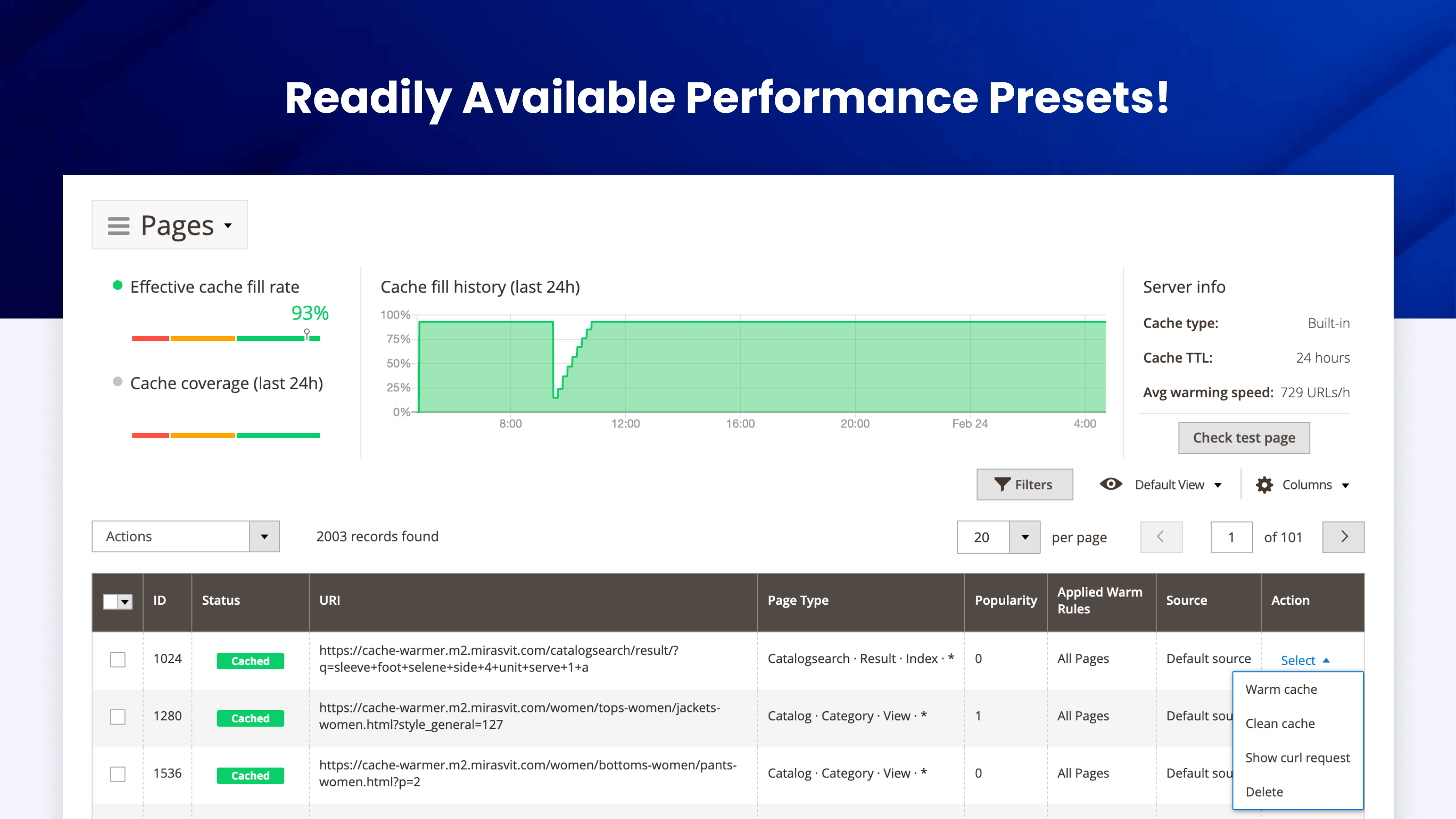 Cached pages grid