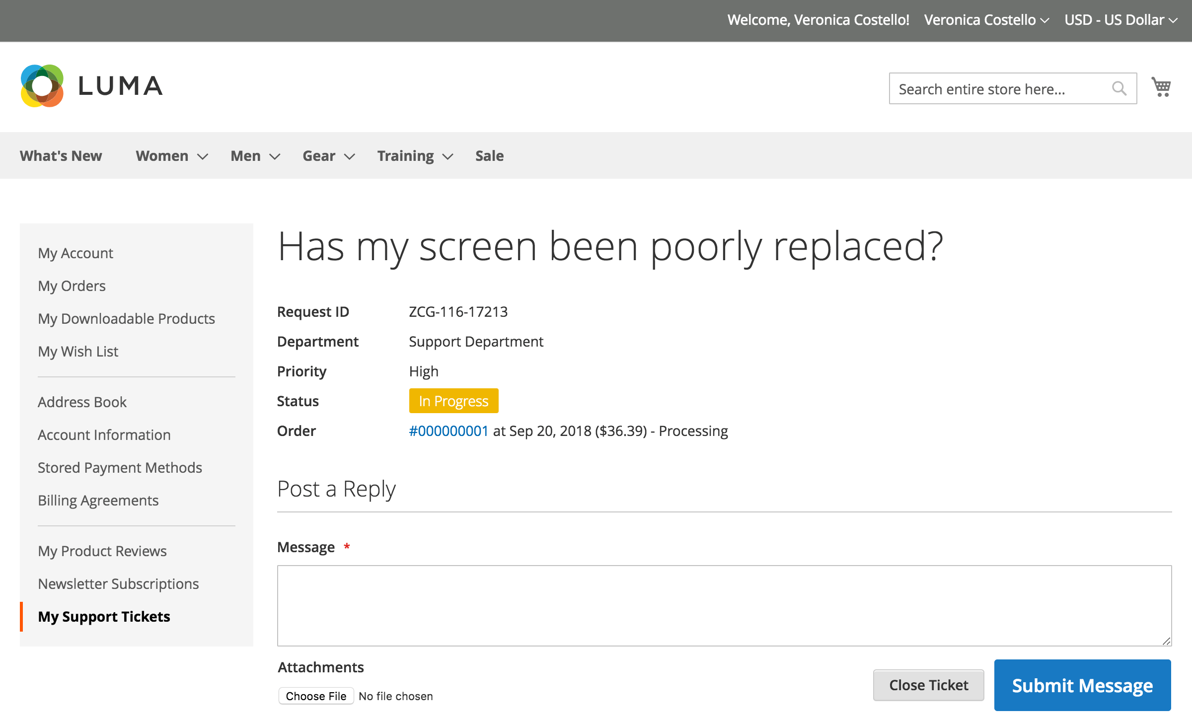 Customer ticket view