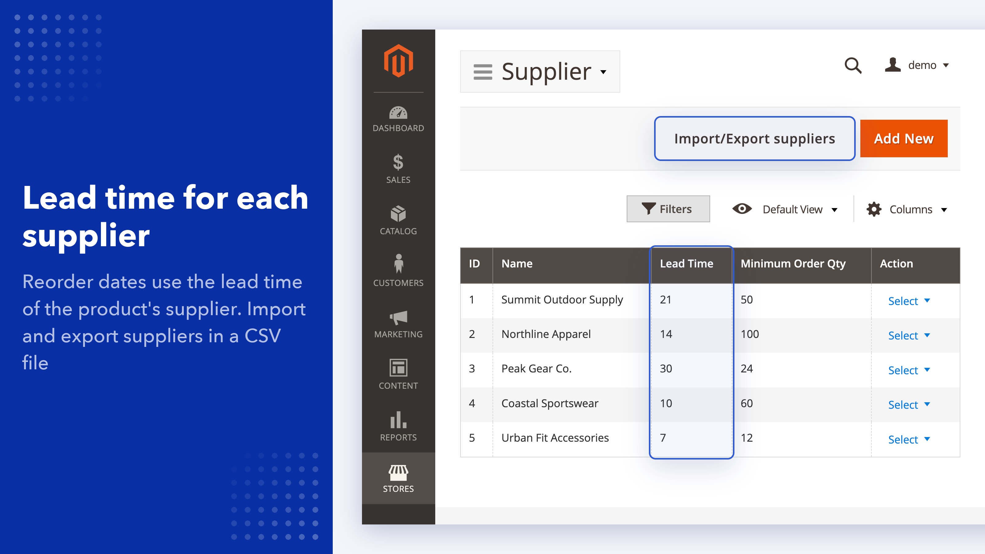Magento 2 Inventory Planner Suppliers and Lead Times