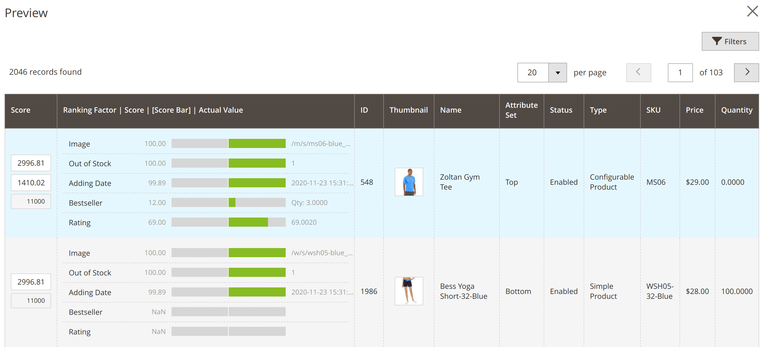 Sorting Criterion preview in Mirasvit Magento 2 Improved Sorting extension.