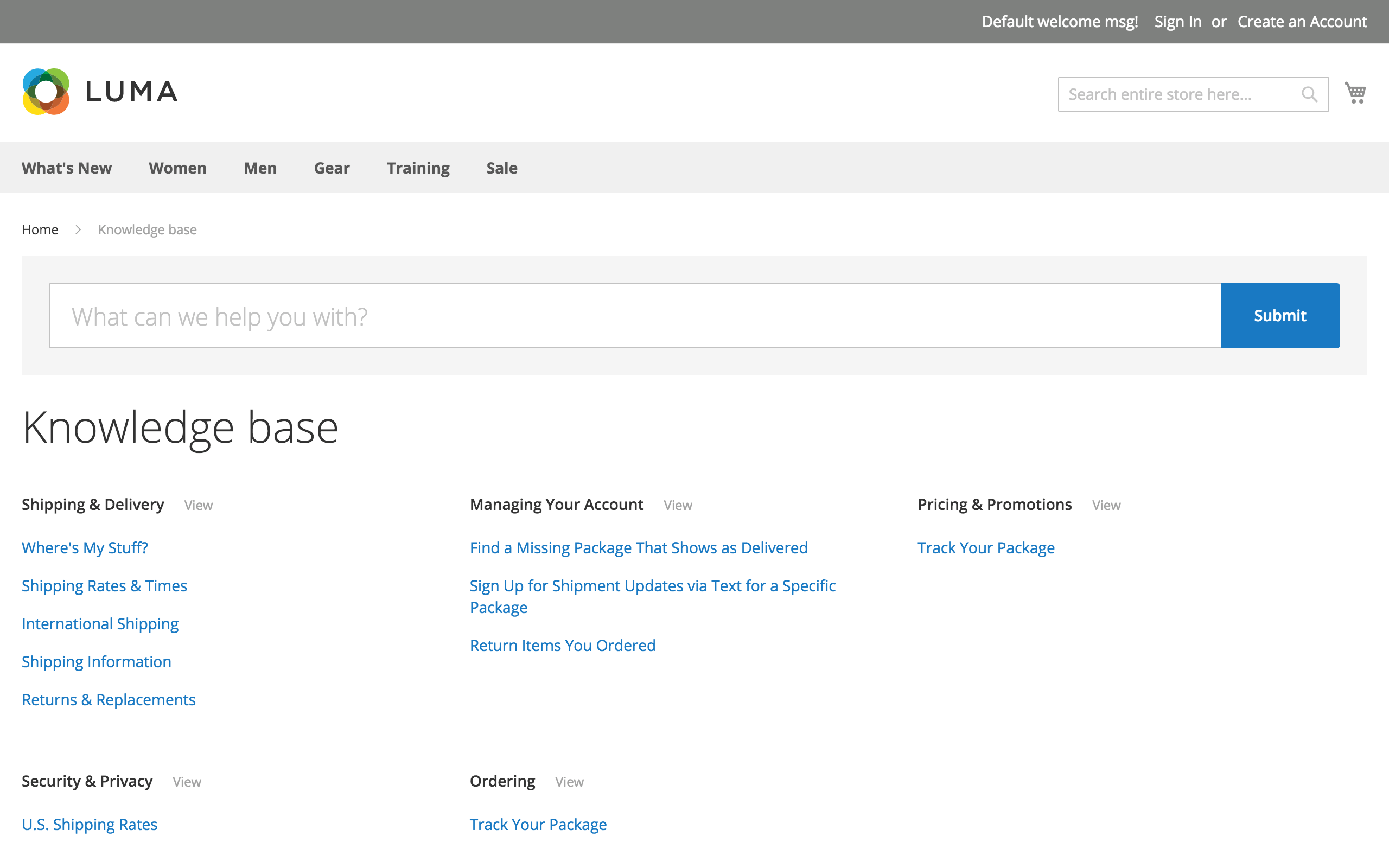 Knowledge base home page
