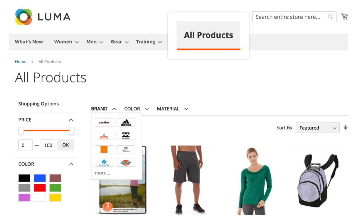 All Products page in Mirasvit Magento 2 Layered Navigation extension.