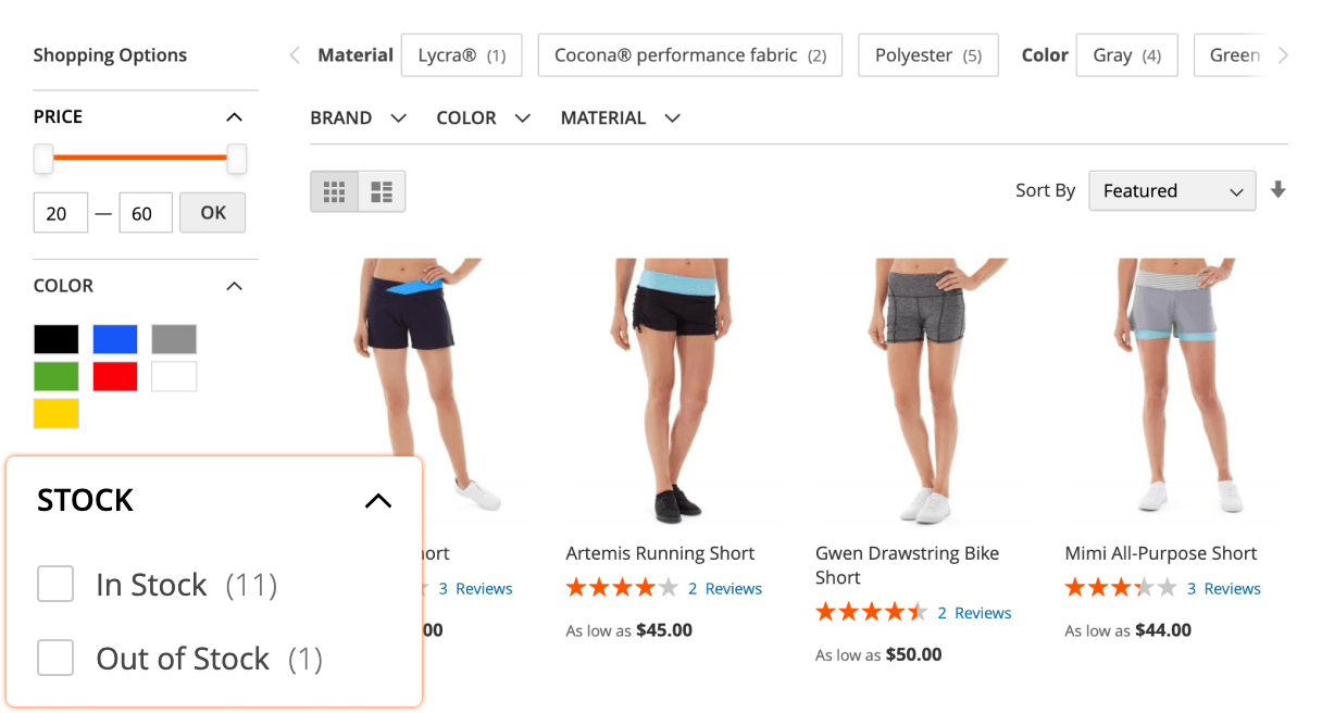 Stock status filter in Mirasvit Magento 2 Layered Navigation module.