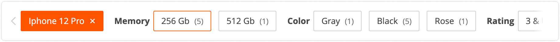 Quick navigation bar with popular filters above the product list