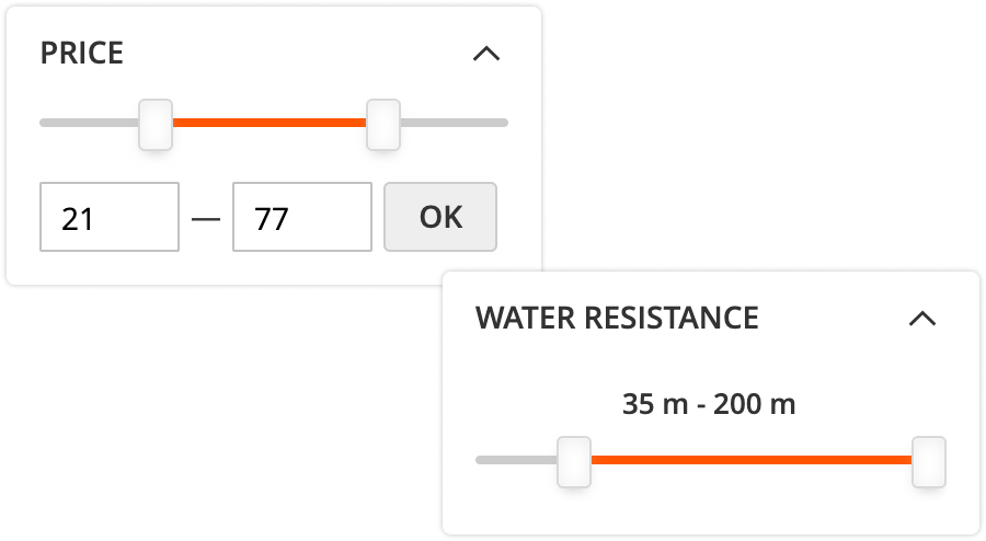 A price slider filter in Mirasvit Layered Navigation for Magento 2