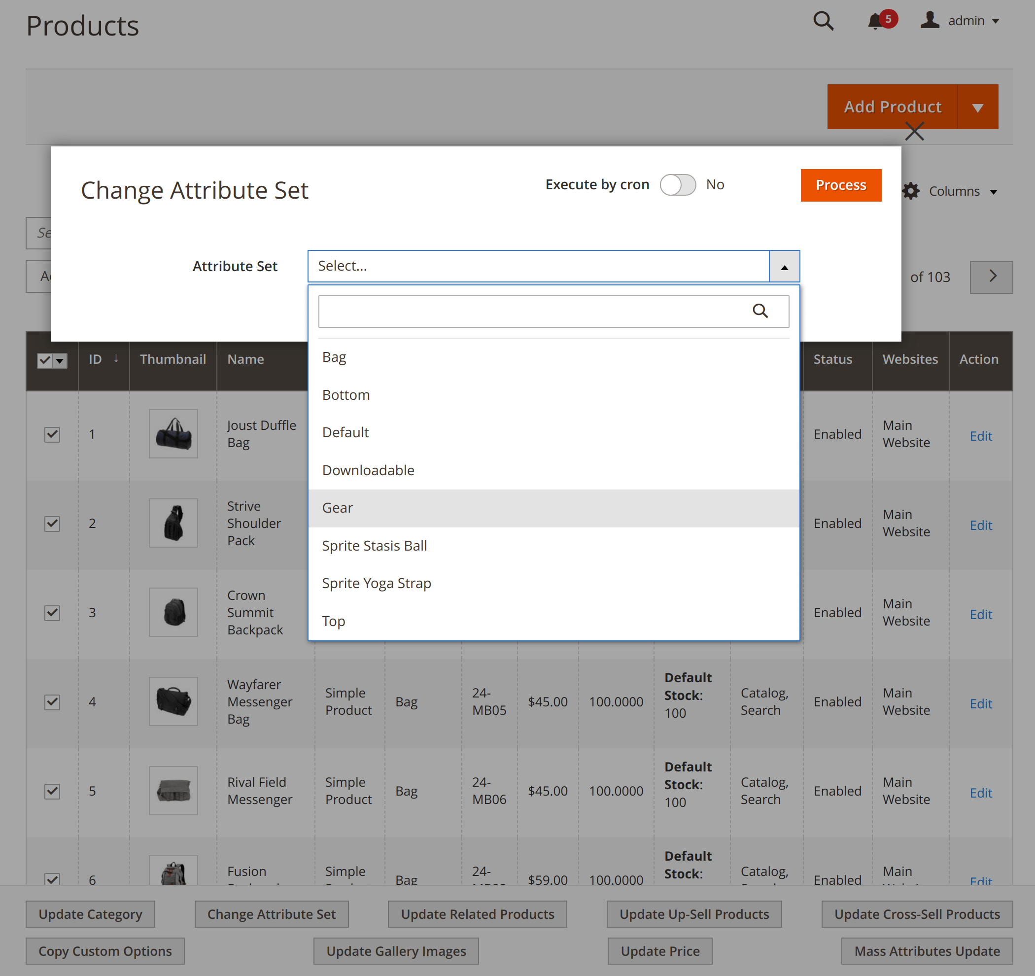 Changing the attribute set of many products with Mass Product Actions for Magento 2