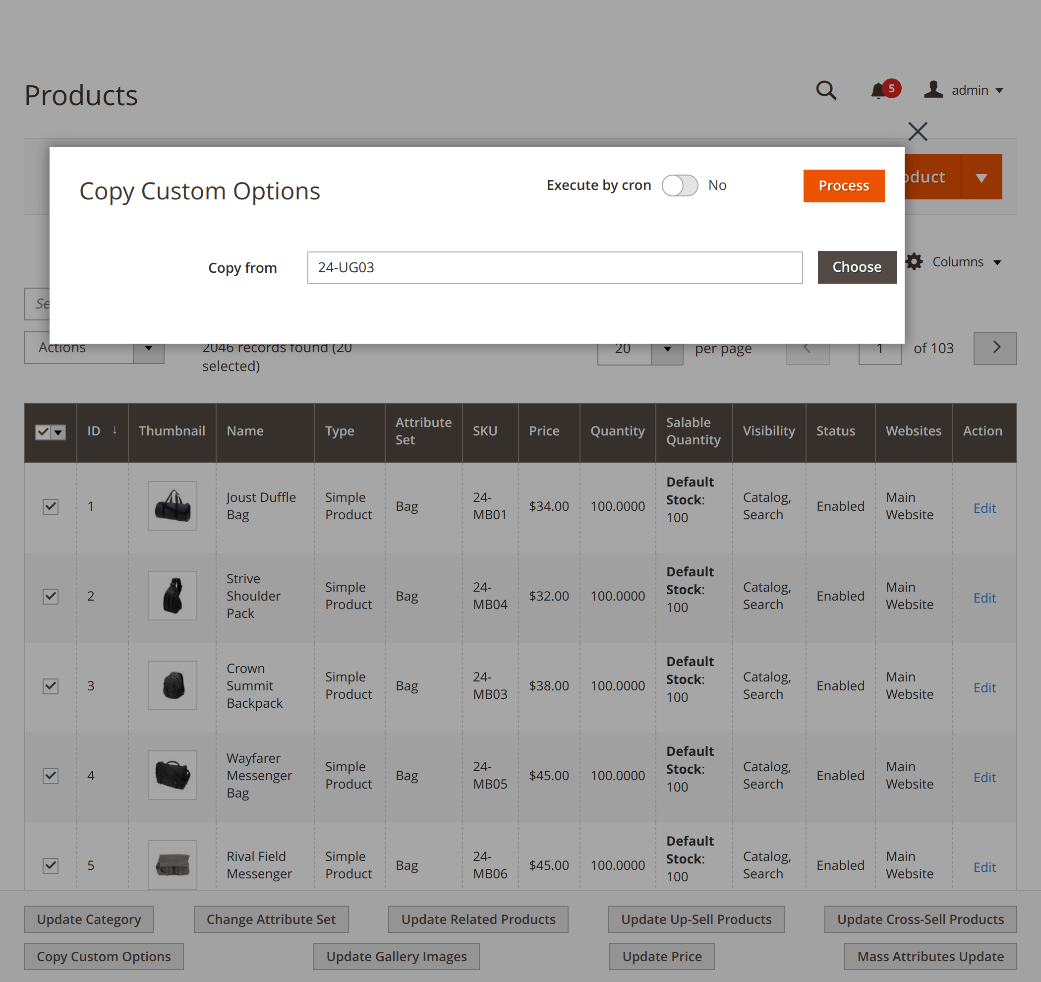 Copying custom options to many products in Mass Product Actions for Magento 2