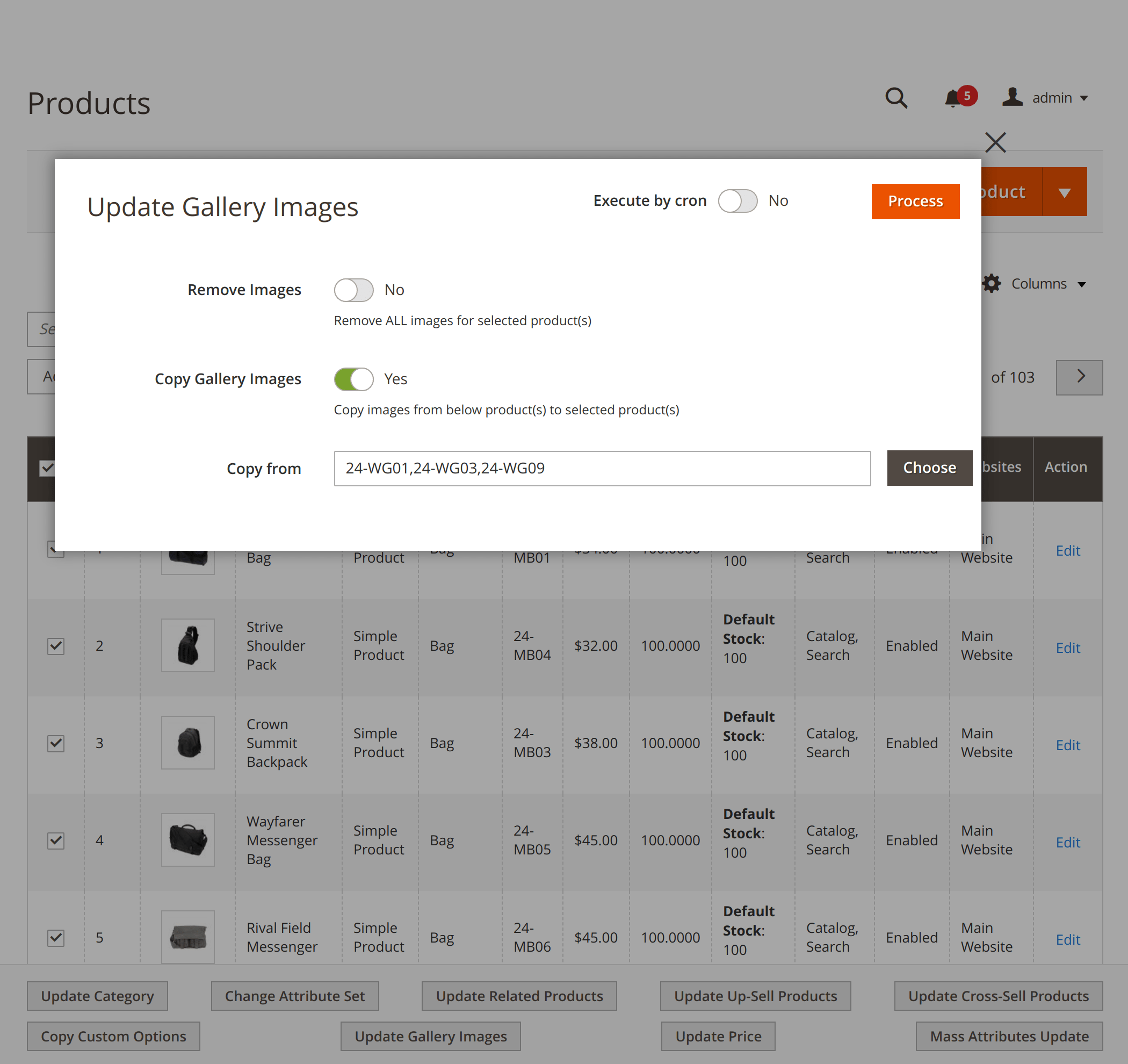 Copying gallery images between products in Mass Product Actions for Magento 2