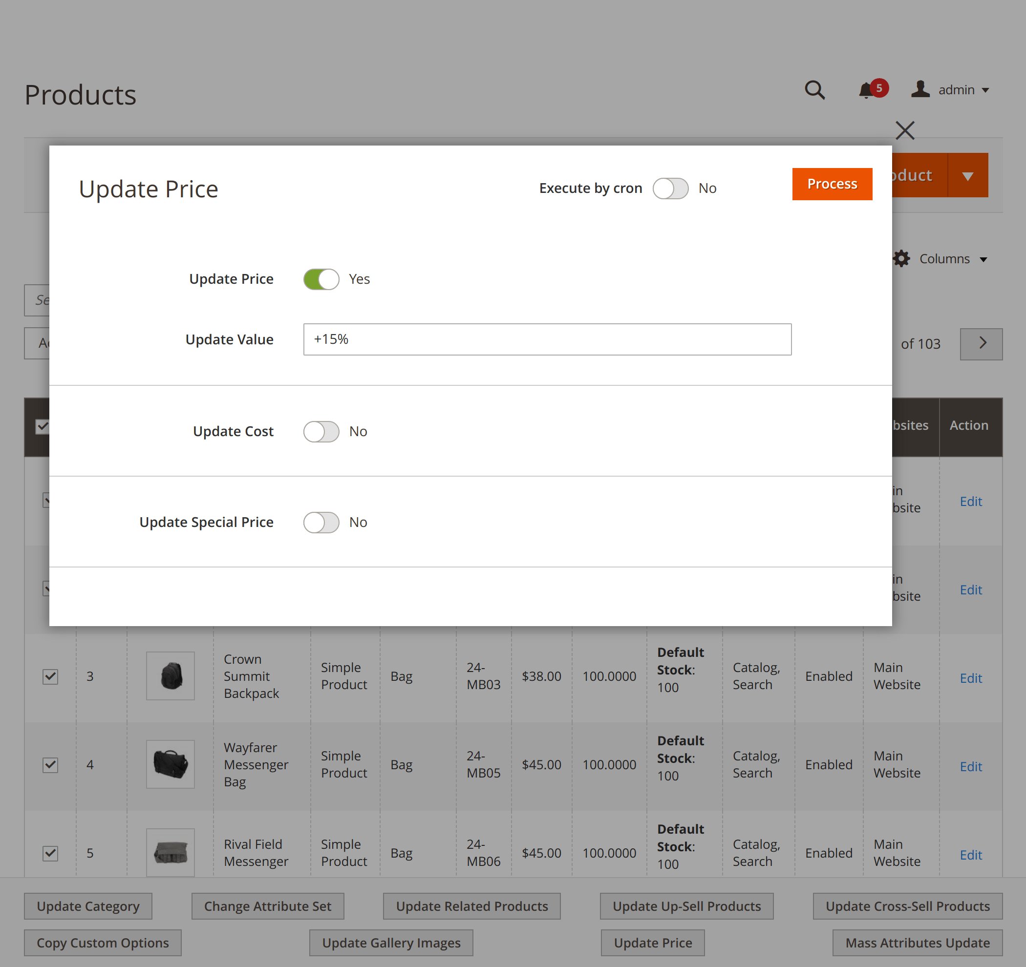 Bulk price update by percentage in Mass Product Actions for Magento 2