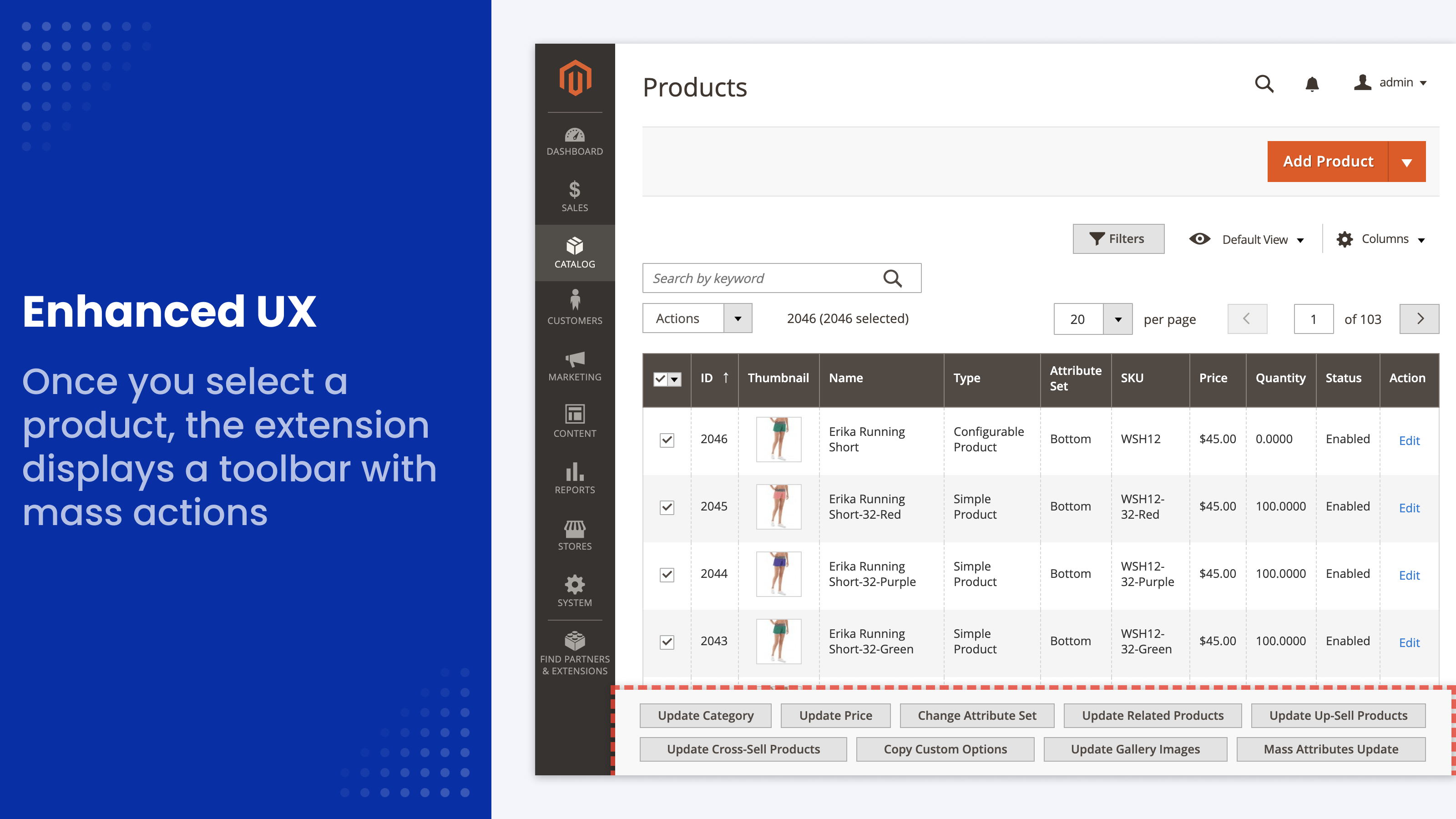 One button per action below the selected products