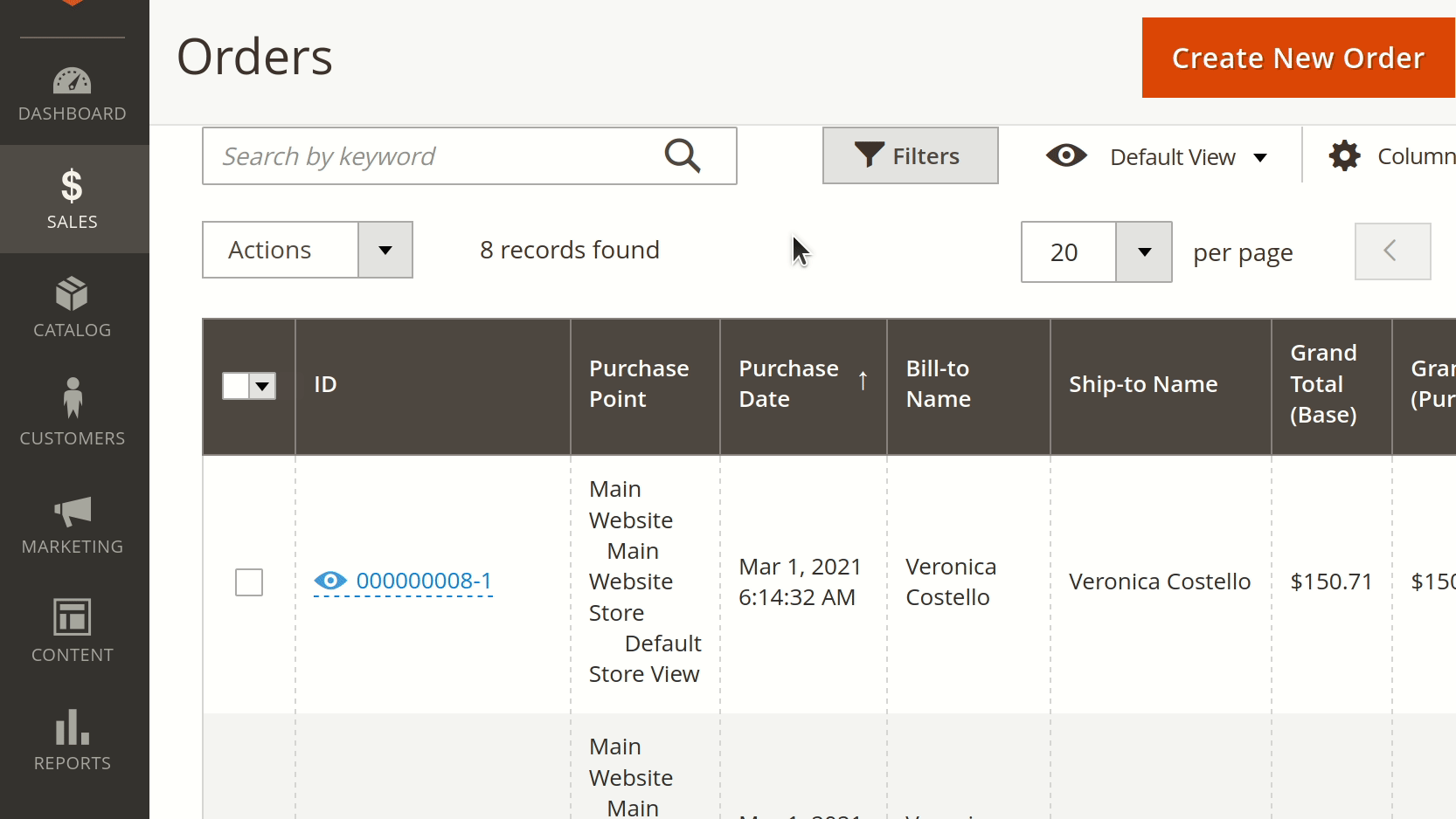 Order details in the Quick View side panel