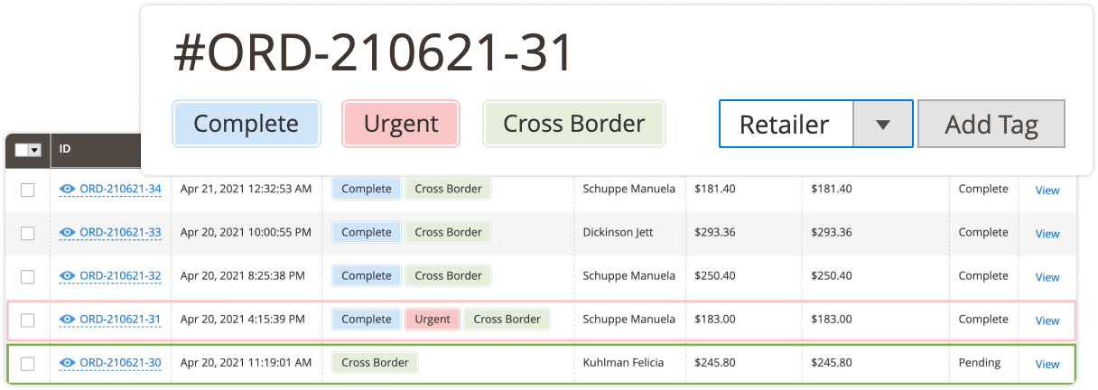 Colored order tags in the orders grid