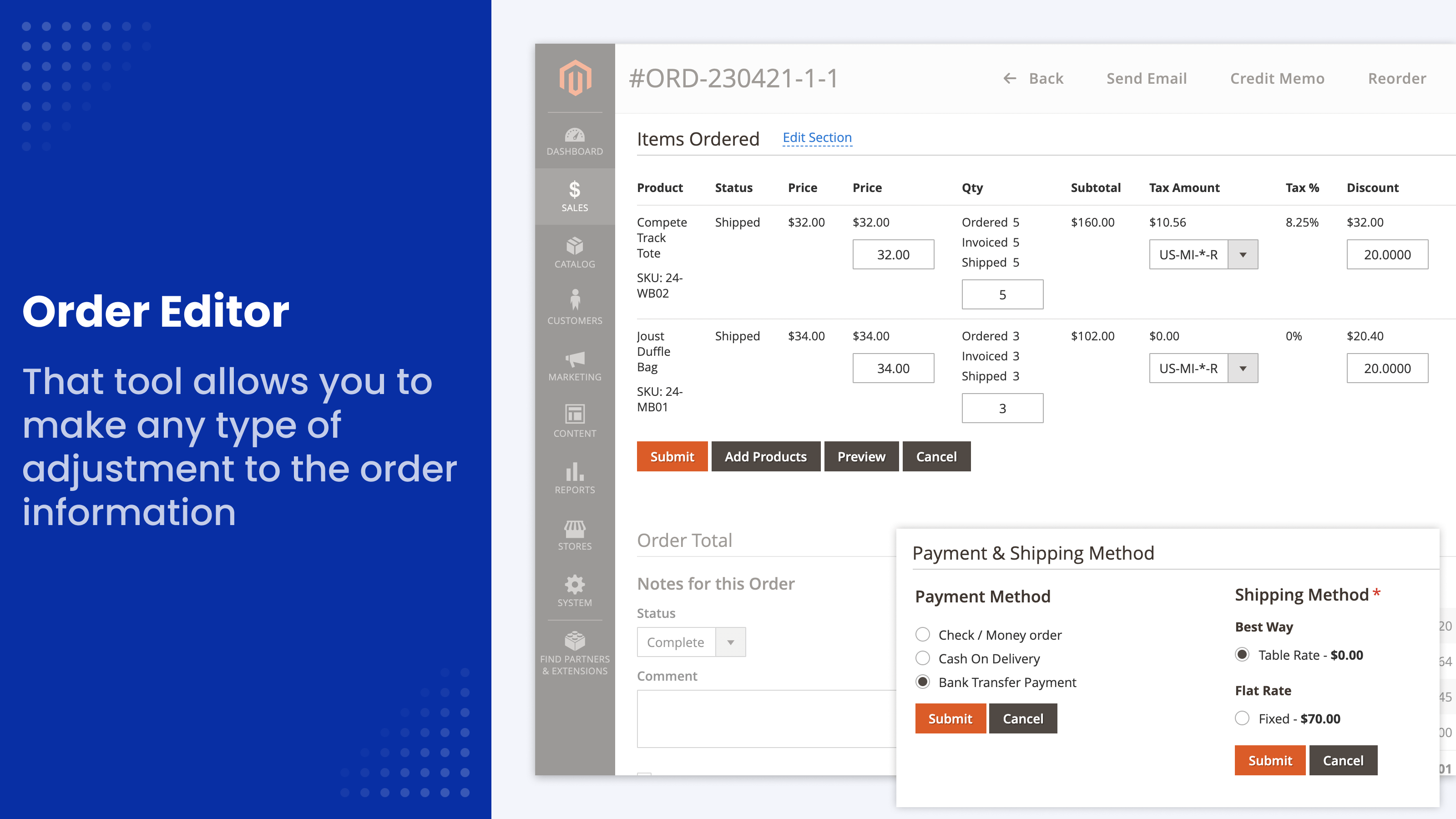 Order Inline Editor