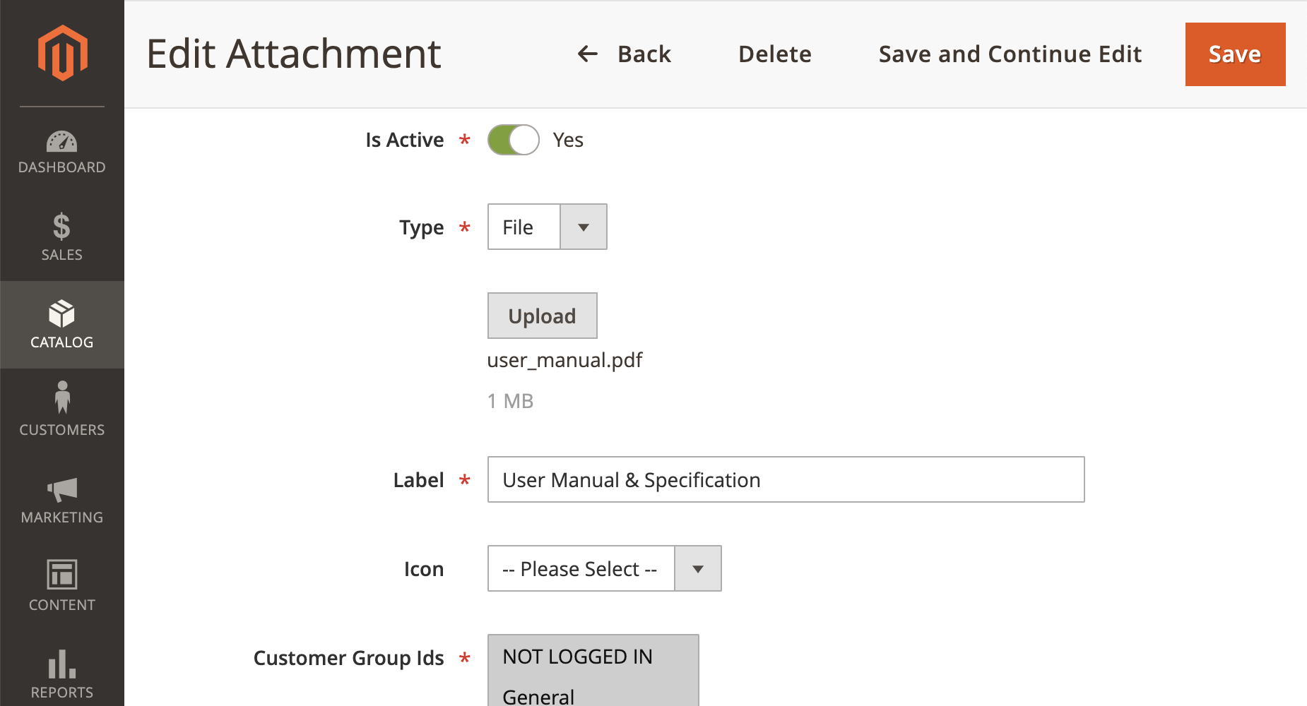 Assigning attachments from a product edit page