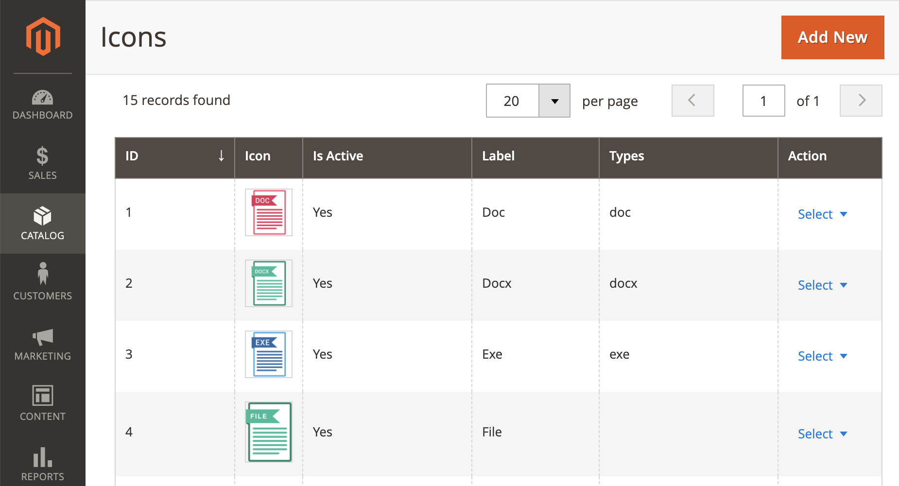 Default file type icons for attachments