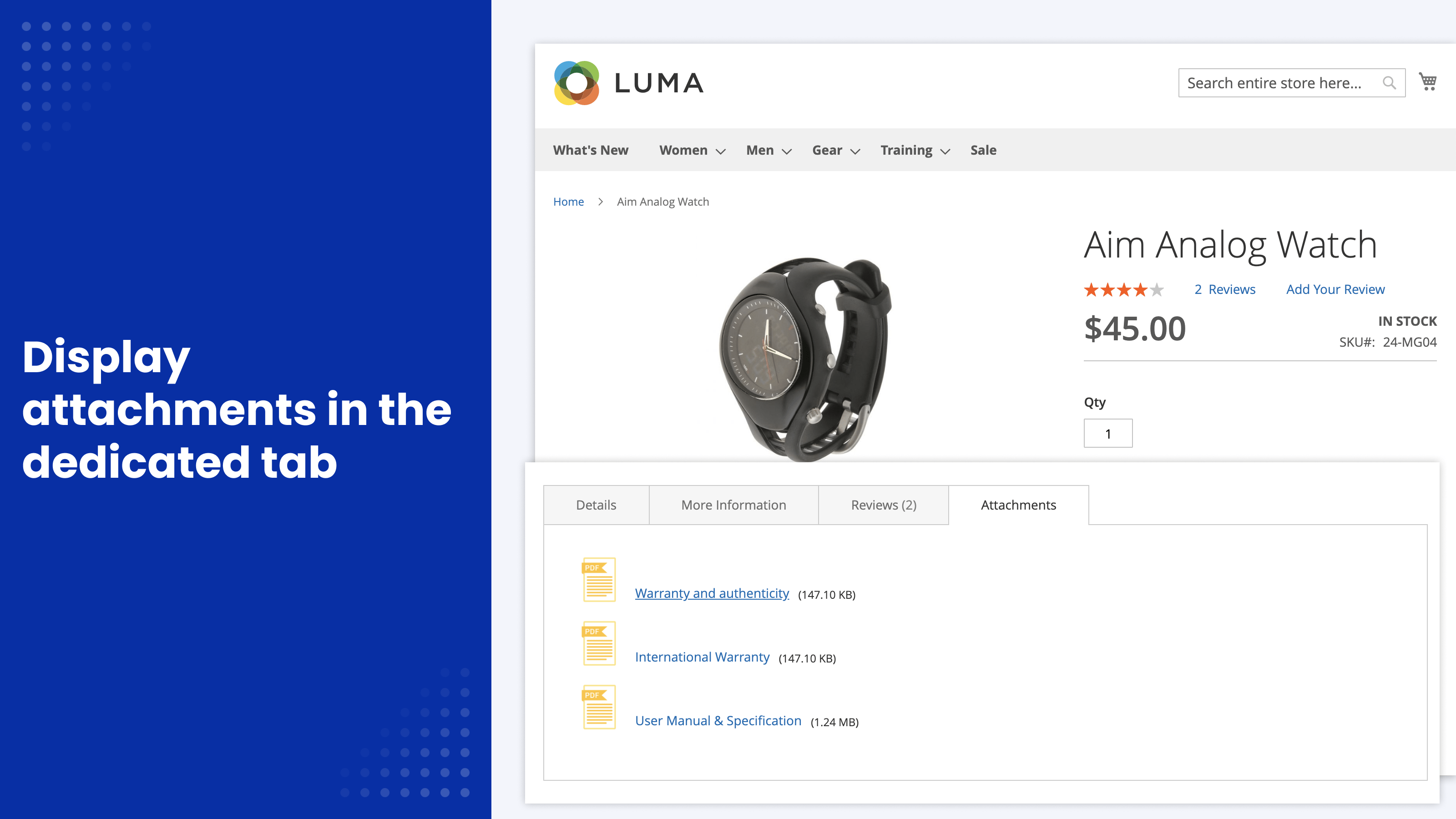 Attachments on a product page