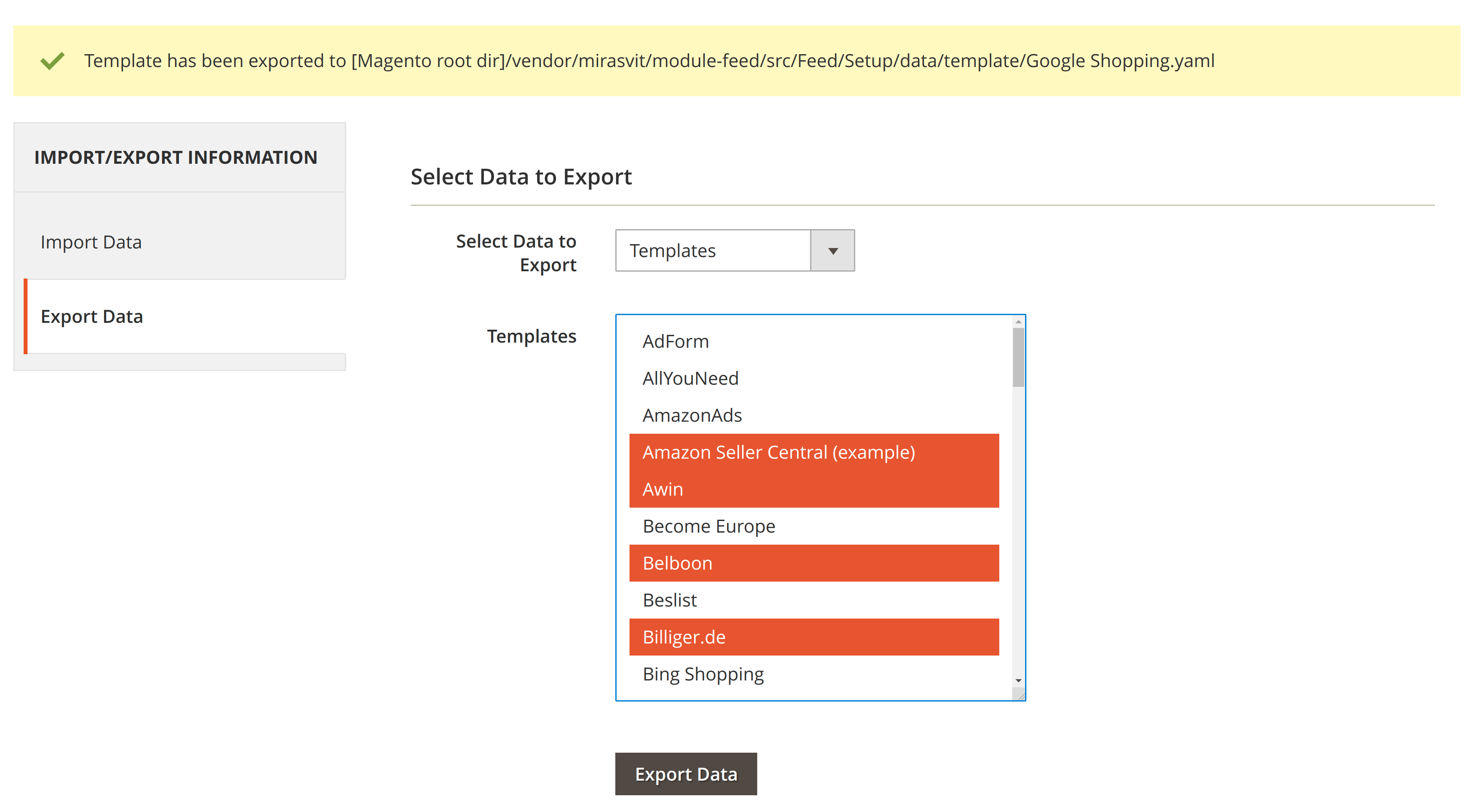Import and export of feed configuration in Mirasvit Advanced Product Feeds Magento 2 extension