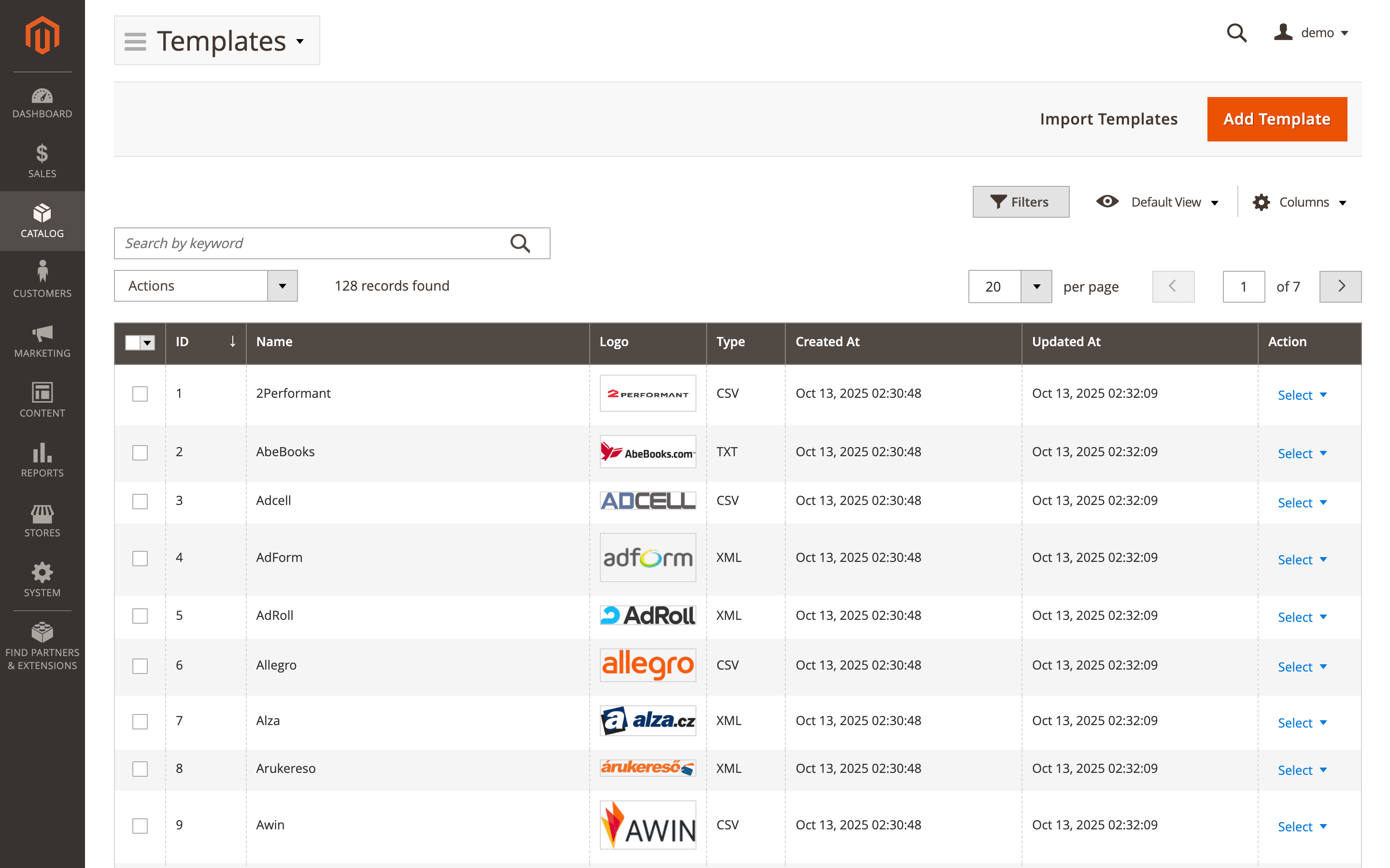 Product feed templates in Mirasvit Advanced Product Feeds Magento 2 extension